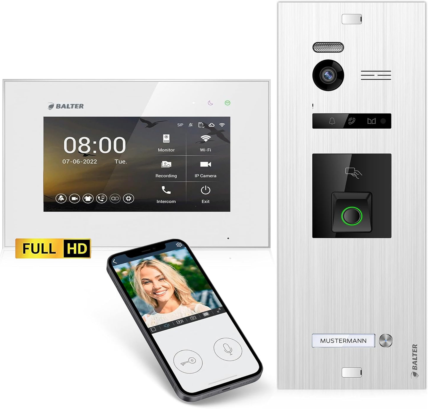 EVO-HD Video Türsprechanlage mit Fingerprint, 1 Monitor, Mit App ; A. Silber/Weiss