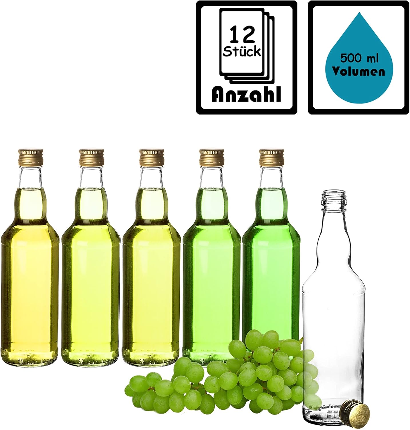 Glasflaschen-Set mit Schraubverschluss, 12 Flaschen