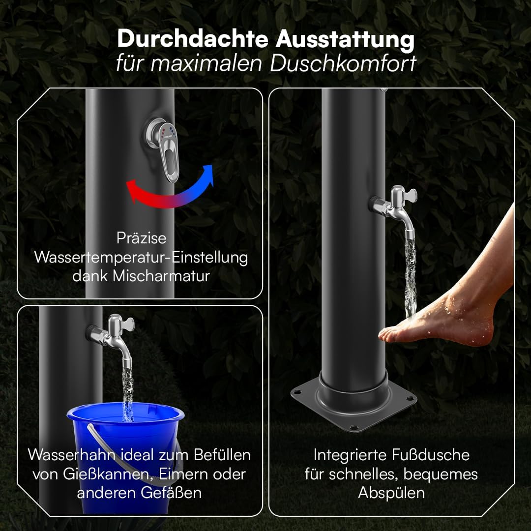 Solar Gartendusche Velion mit Fuss- und Regenduschkopf, 20L ohne Boden