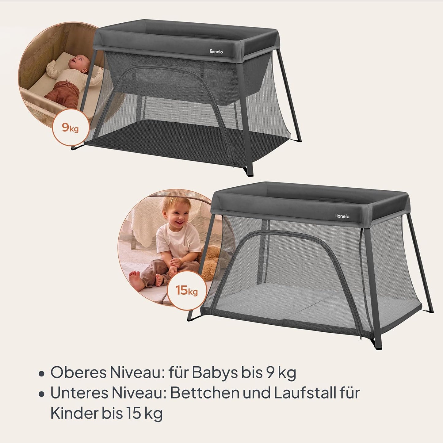 3-in-1 Reisebett Alice, Grau