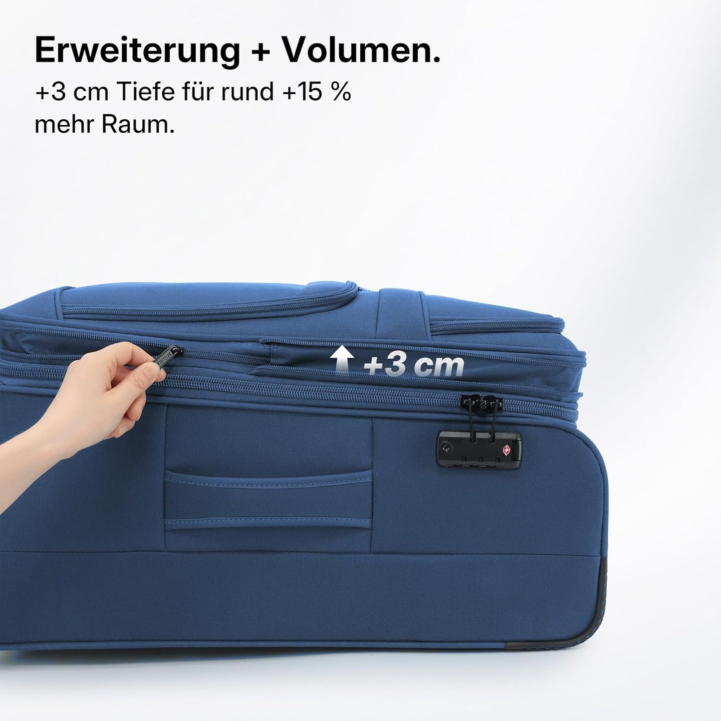 Erweiterbarer Stoffkoffer, Dunkelblau Koffer M (55 cm) erweiterbar