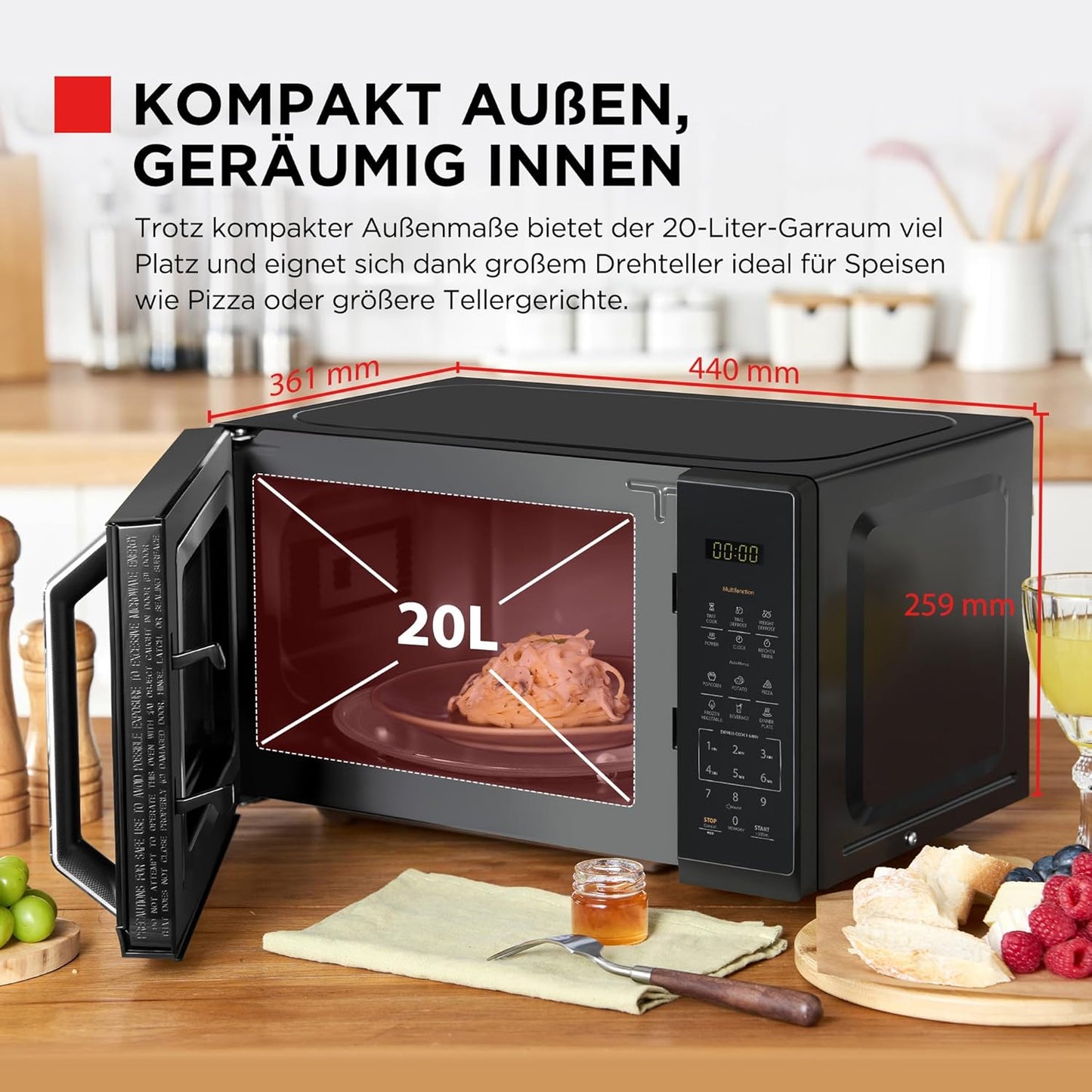 Mikrowelle mit Automatikprogrammen, 20L Solo Digitaler Spiegel