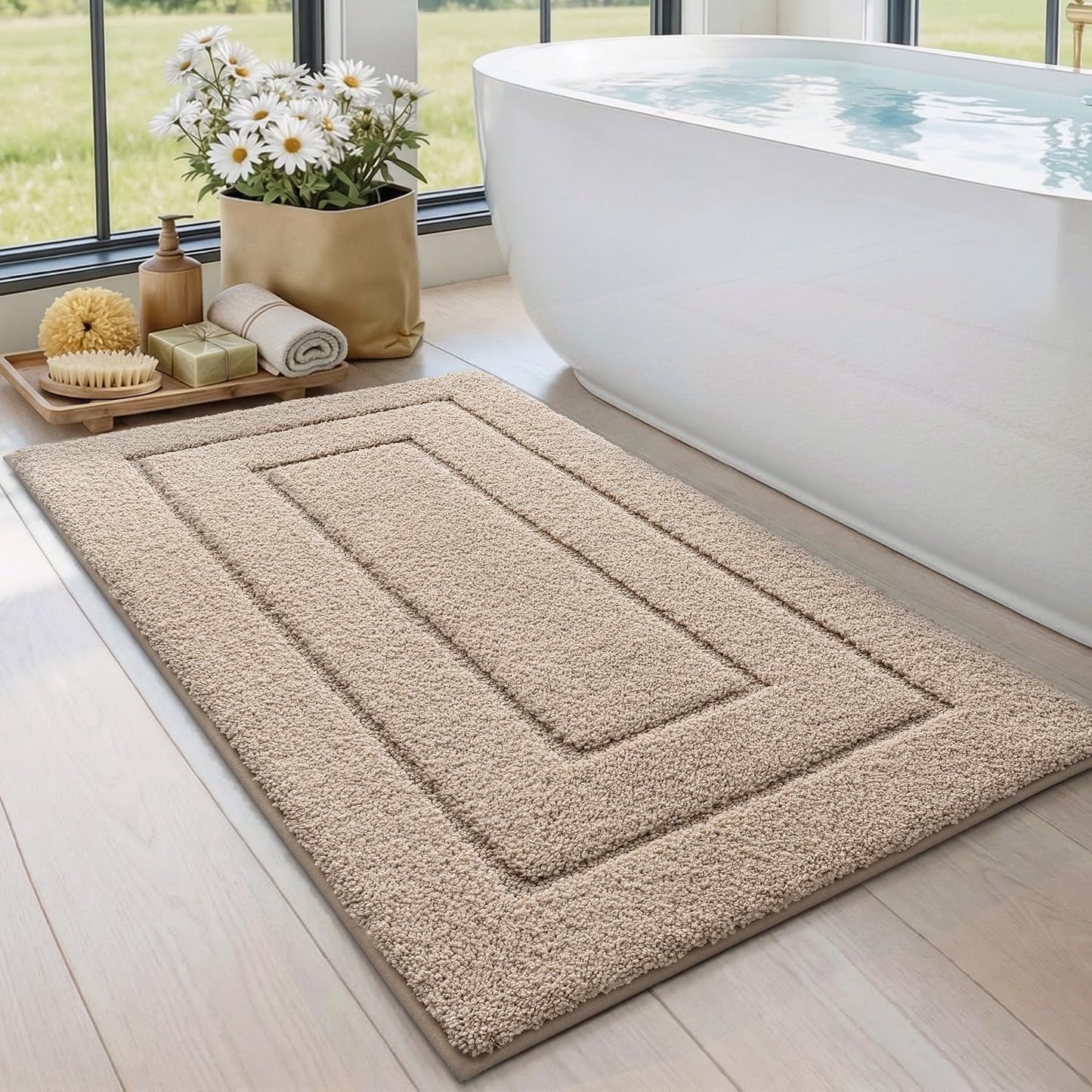 Saugfähige Badematte, rutschfest und maschinenwaschbar, 60 x 110 cm (Rechteckig) Beige