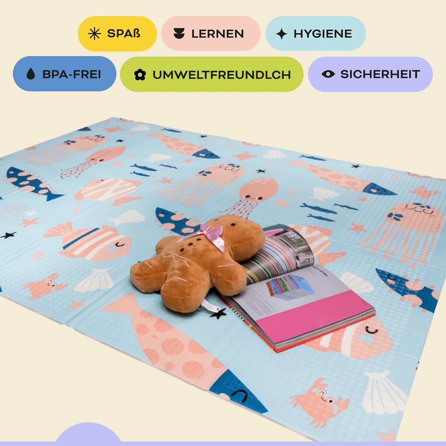 Faltbare Baby-Spielmatte, 180cm x 200cm x 1.5cm dick / Underwater Wonders