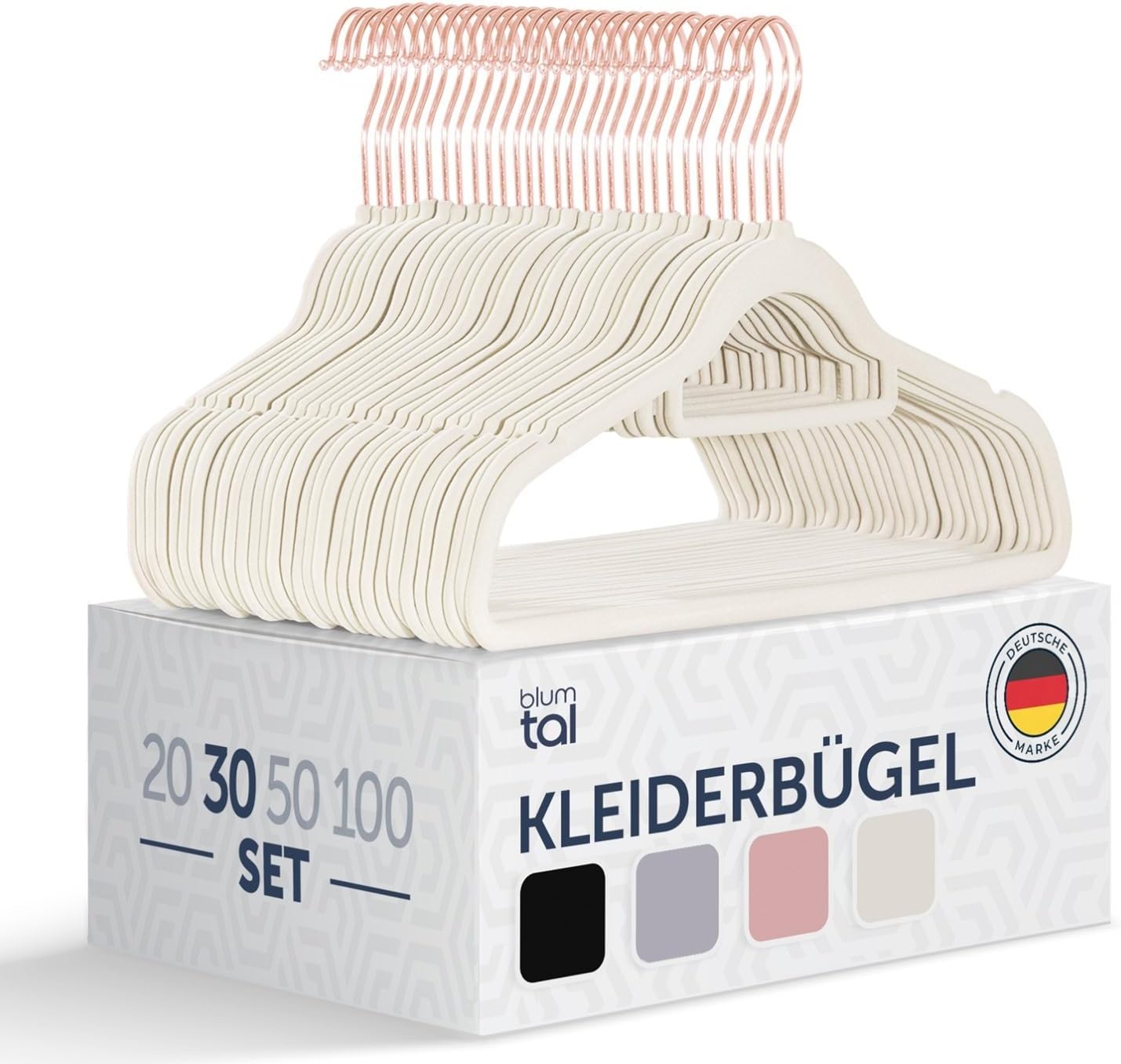 30er-Set Kleiderbügel mit Samtbezug, 30 Stück Rosegold / Elfenbein