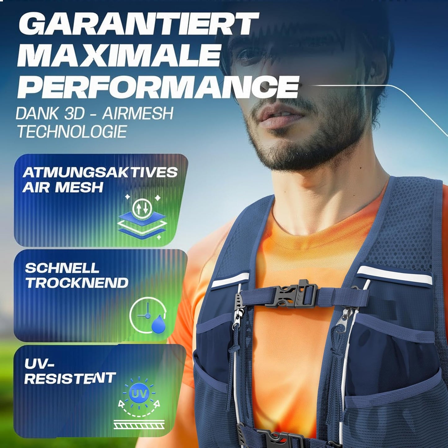 Laufweste mit Trinkblase für Damen & Herren (5L), navyblau - mit Trinkblase 5L