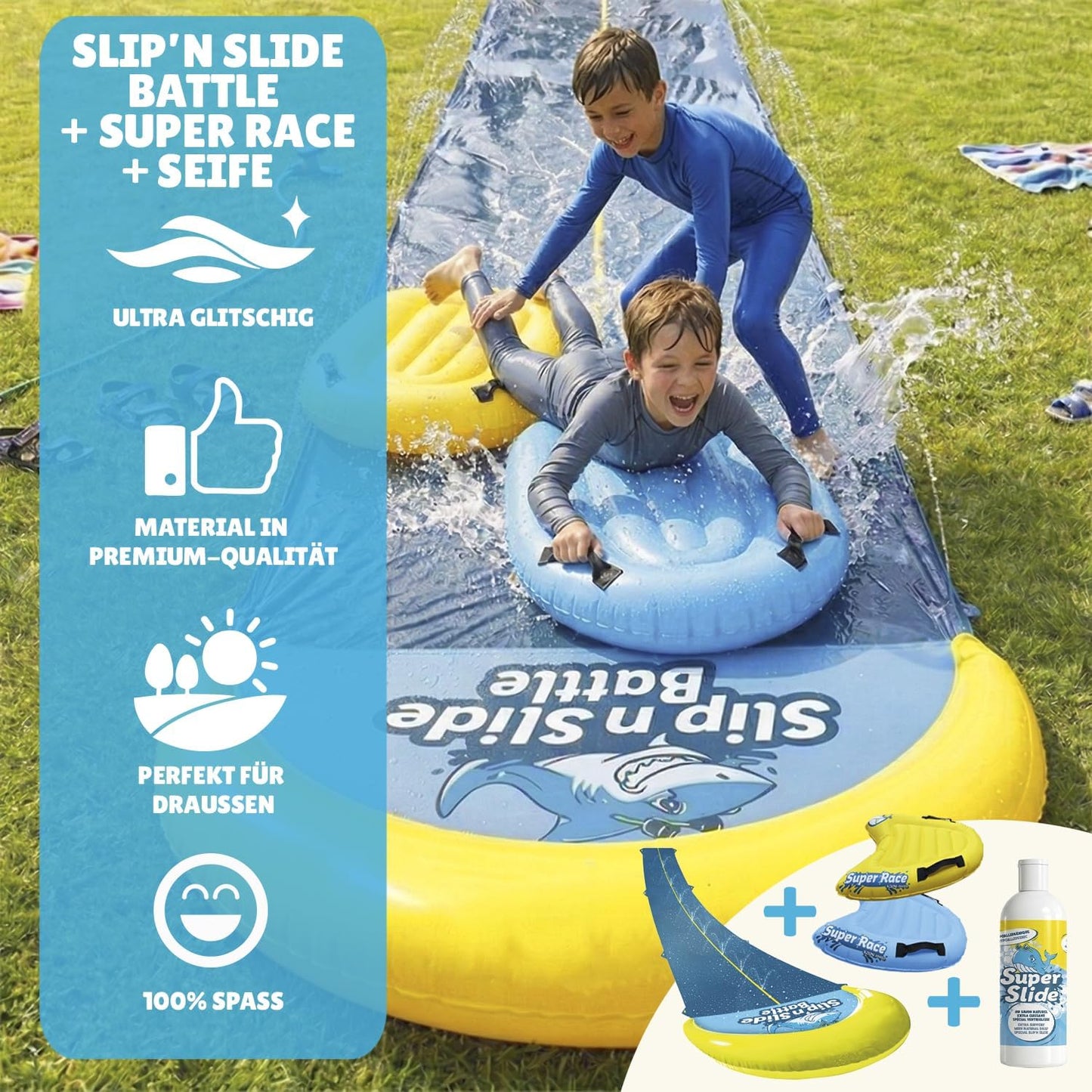 Doppelspur Wasserrutschmatte XXL mit Bodyboards, Doppel-Wasserrutsche x1 + Bodyboard