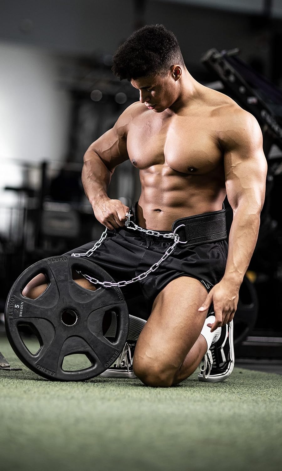 Dip Gürtel mit Kette und Karabiner für Krafttraining, Schwarz Einheitsgrösse