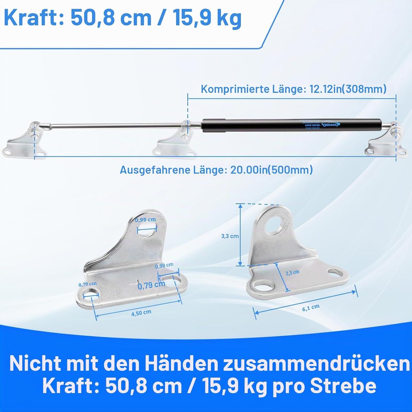 Gasdruckfedern-Set für Wohnmobilbett, 2 Stück, 155 N/15,9 kg 500MM
