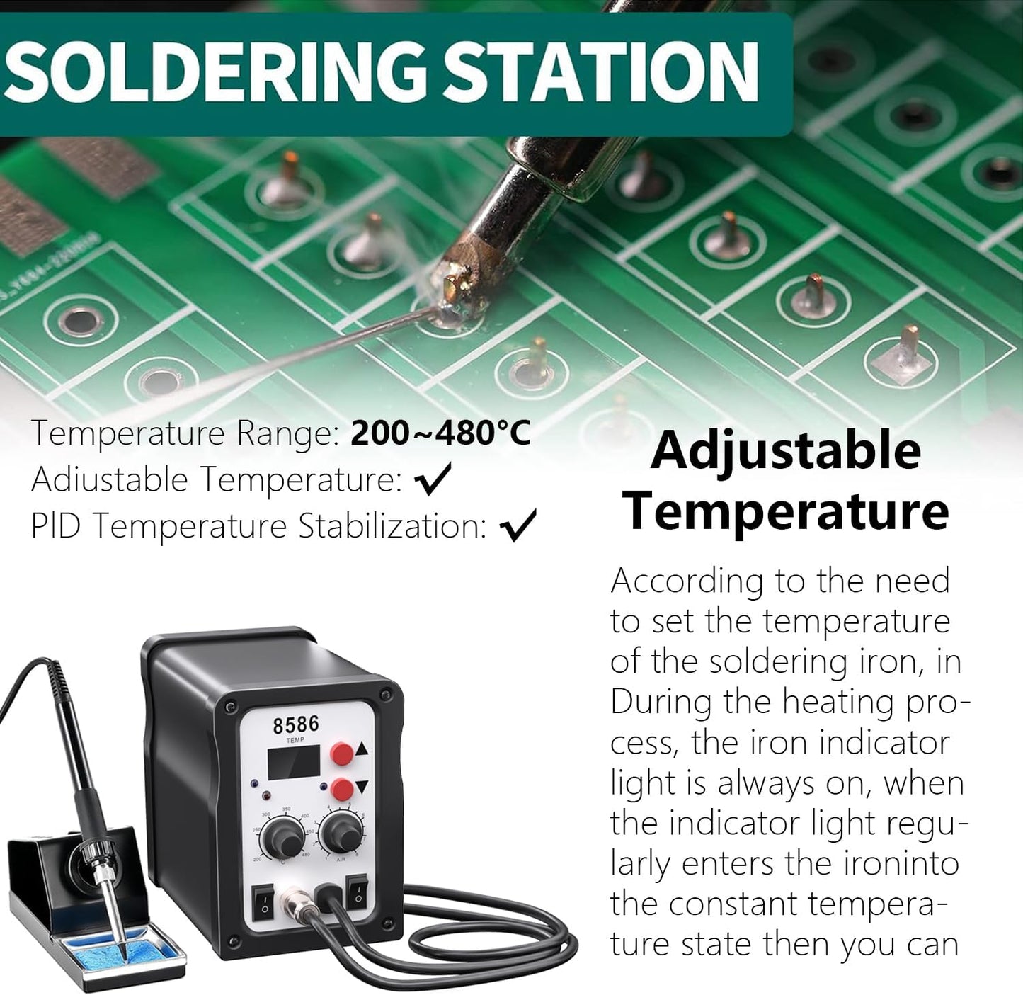 2-in-1 Heissluft- und Lötstation mit LED Display