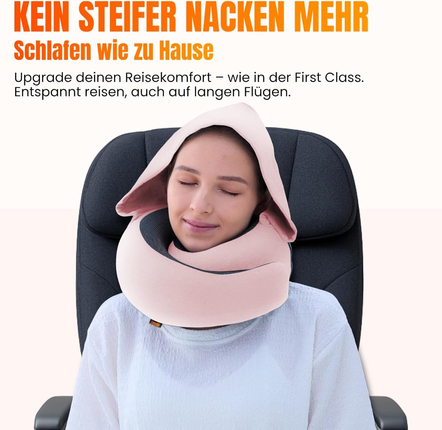 Nackenkissen mit Kapuze aus Memory-Schaum für Reisen, Sakura Pink Hooded Pro