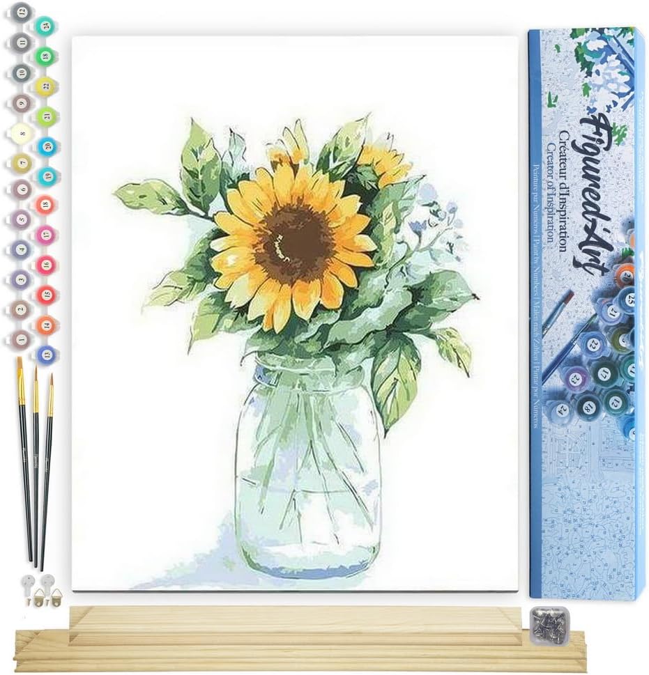 Malen nach Zahlen Sonnenblumen im Glas, 40 x 50 cm, Sonnenblumen im Glas 40x50cm Mit Keilrahmen (nicht gespannt)