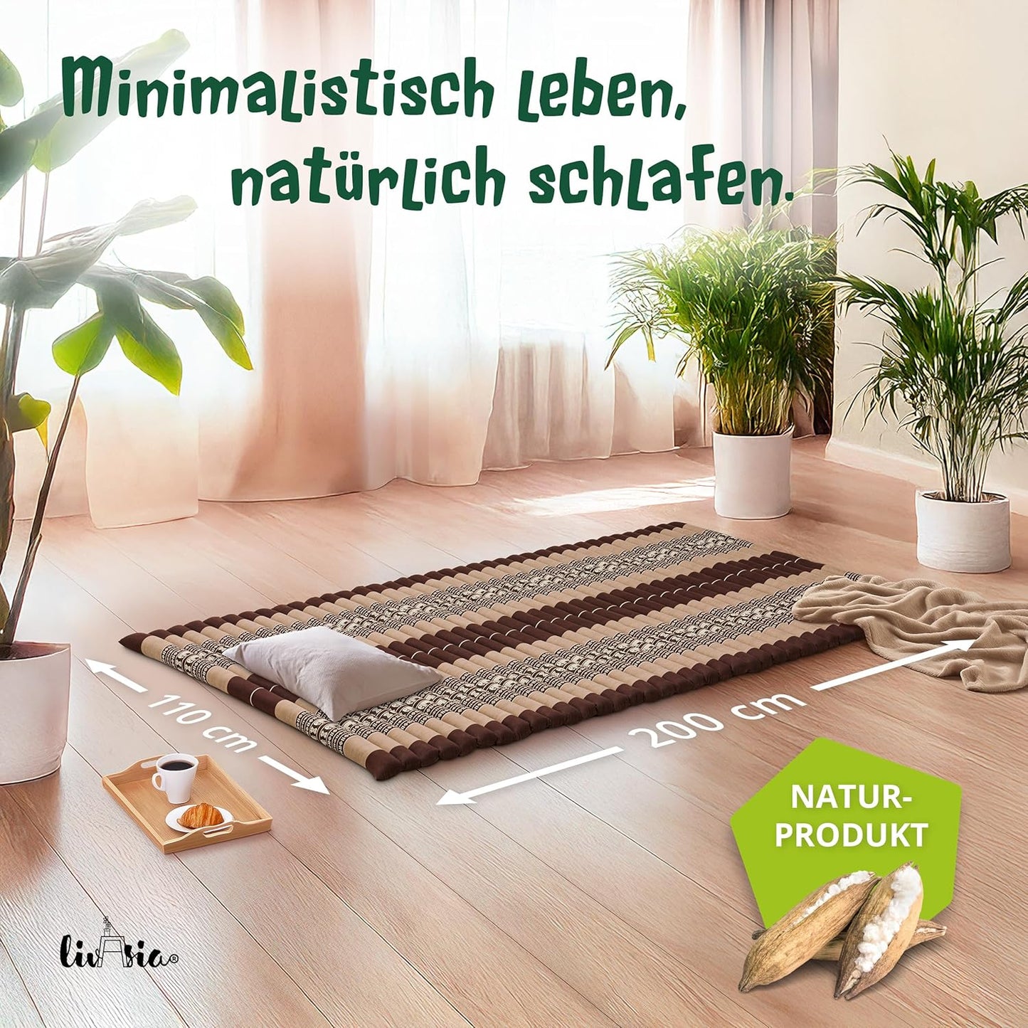 Rollmatte Rollmatratze für Gäste und Reisen 200x110cm, L (200 x 110 cm) Braun/Elefanten