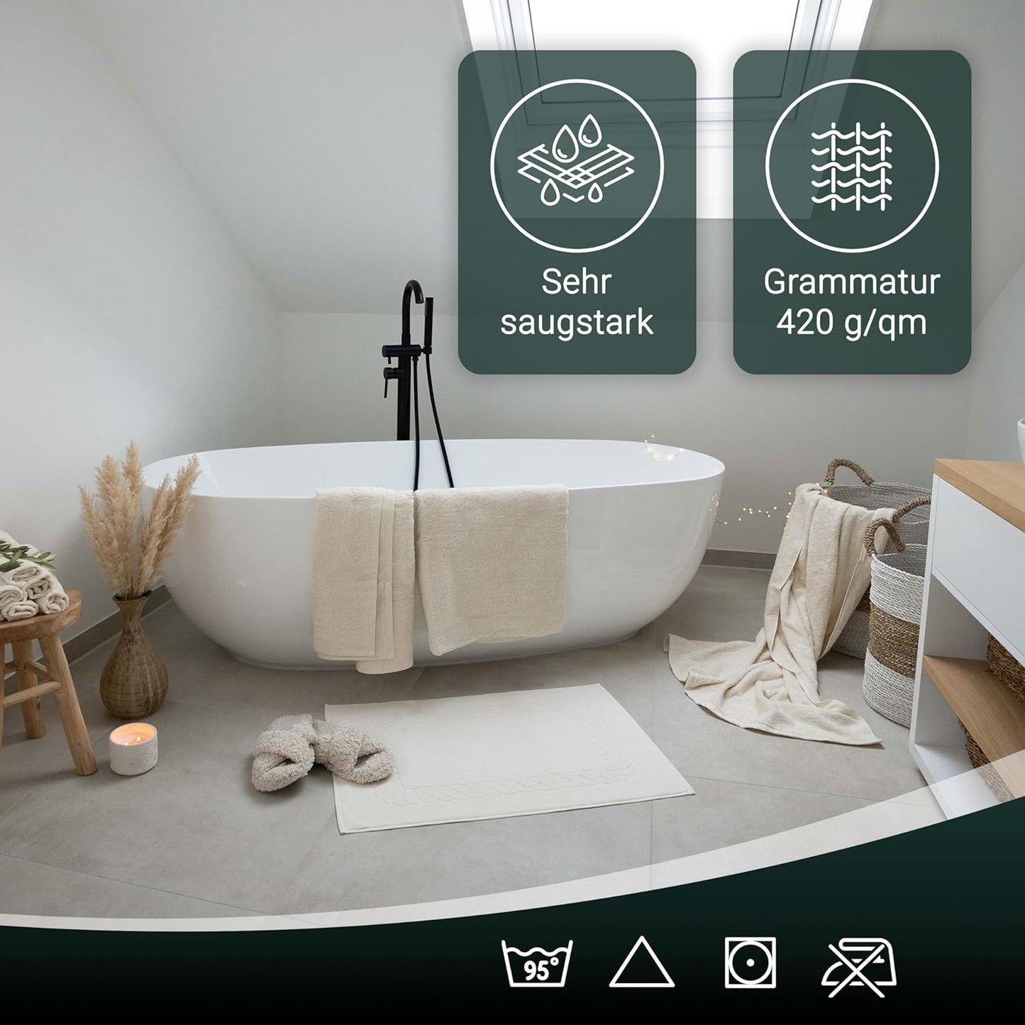 Badematten-Set (2 Stück, waschbar bis 95°C), Natur 2x Badematten