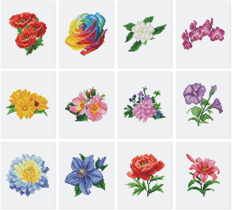 Mini Serie Diamond Painting Set mit 12 Stück, Blumen 2 PROBLEMYOUMUSTCHECK