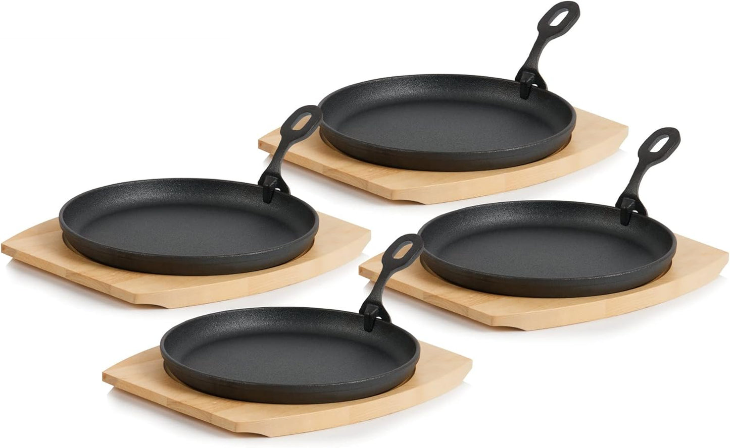 4er-Set Servierpfännchen mit Holzunterlage (22 cm), 4