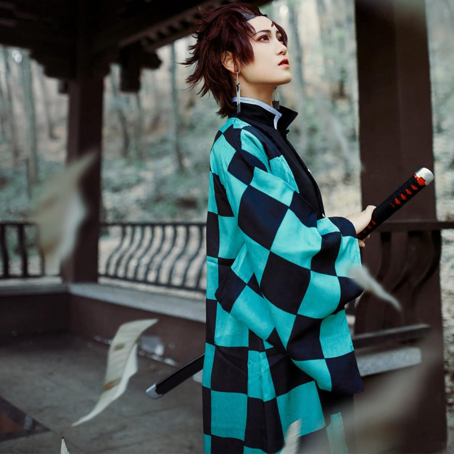 Tanjirou Cosplay Kostüm mit Ohrringen, S Cosplay 1