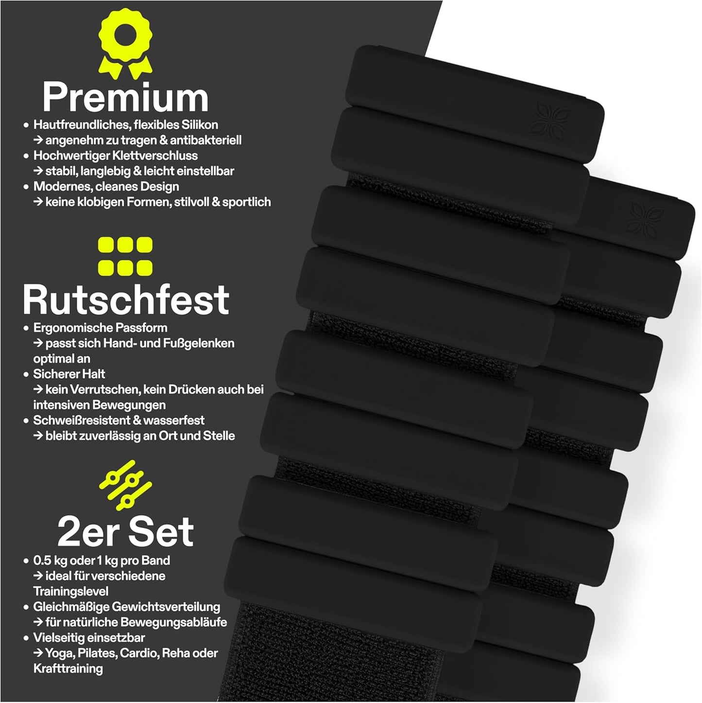 Silikon Gewichtsmanschetten, 2 KG (2X1 KG) MYTHOS BLACK