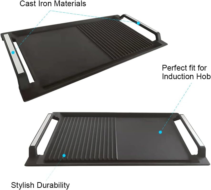 Grillplatte aus Gusseisen, 43 x 23 cm, Gerippt&Flach 43x23cm