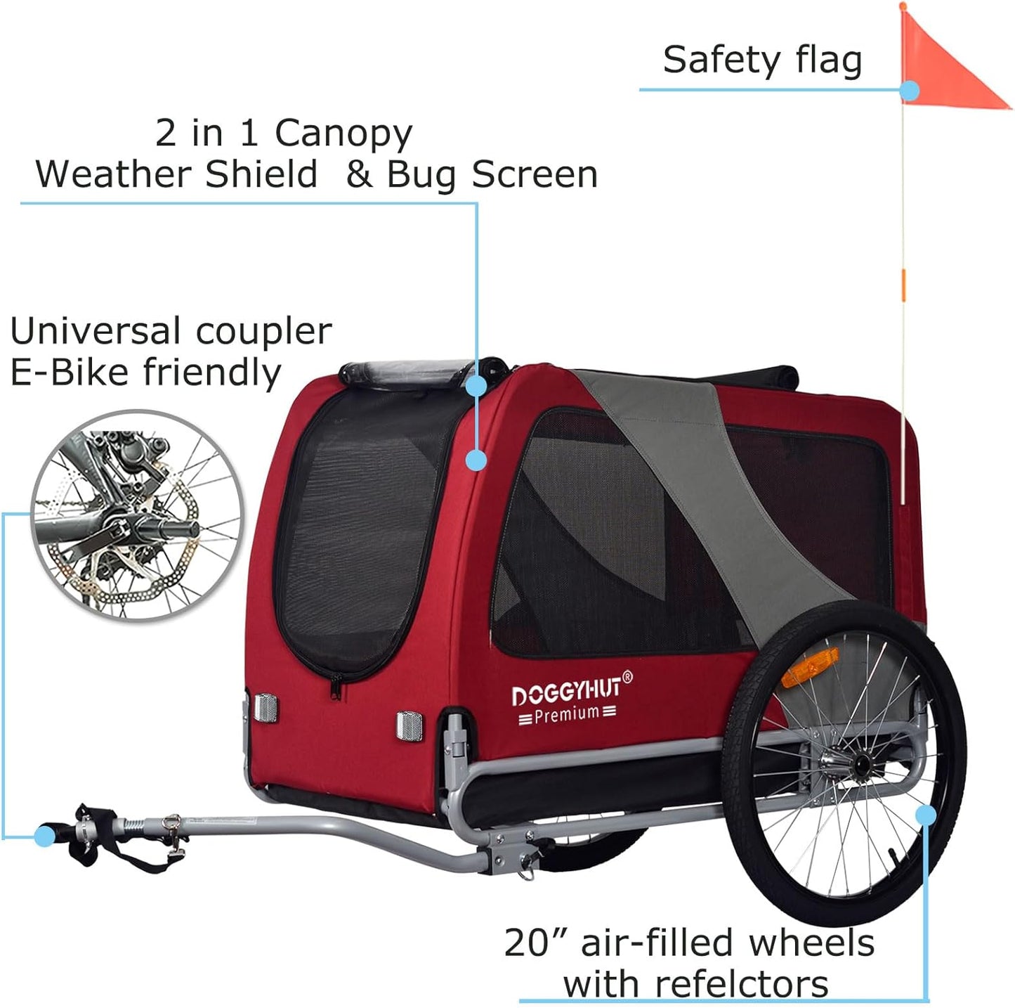 Premium XL Hundefahrradanhänger bis 45 kg, ROT