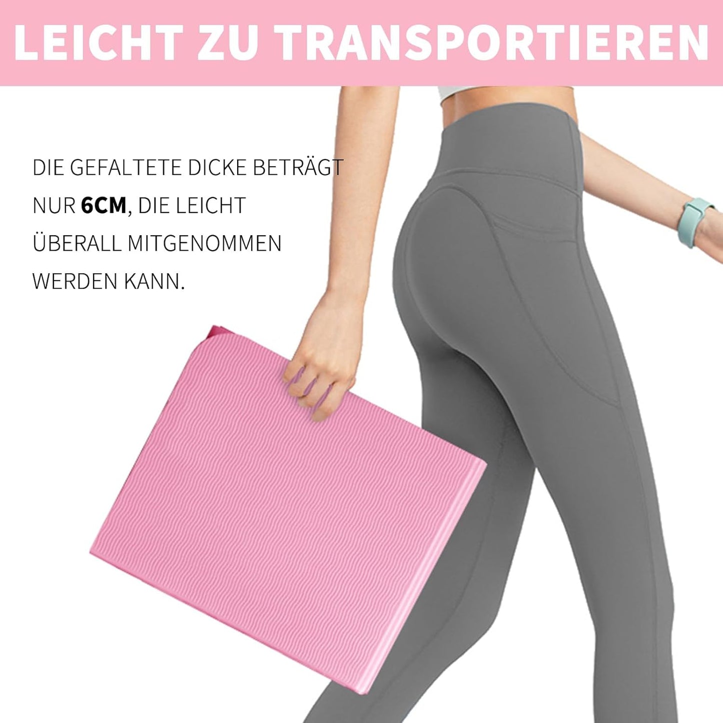 Klappbare Yogamatte, Rosa 183*61*0.6cm