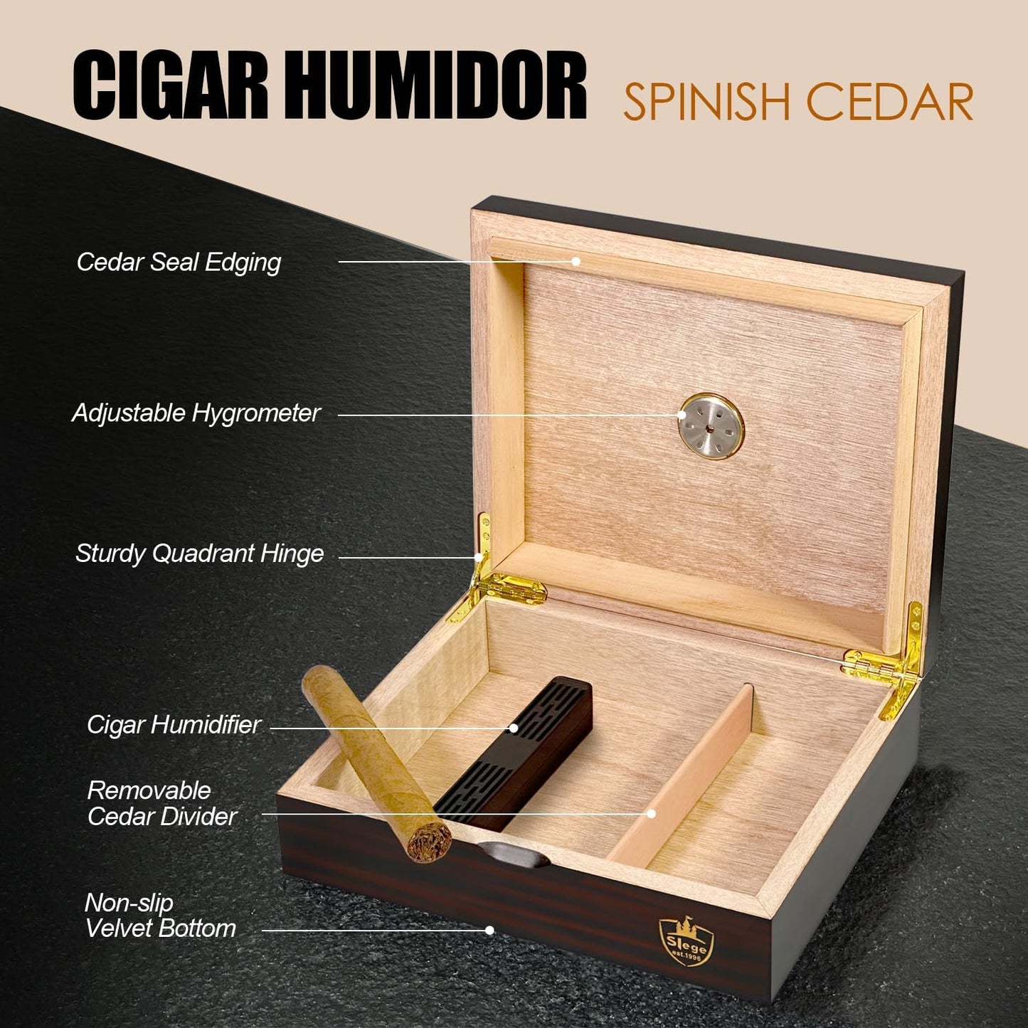Humidor mit Hygrometer, Schwarz02