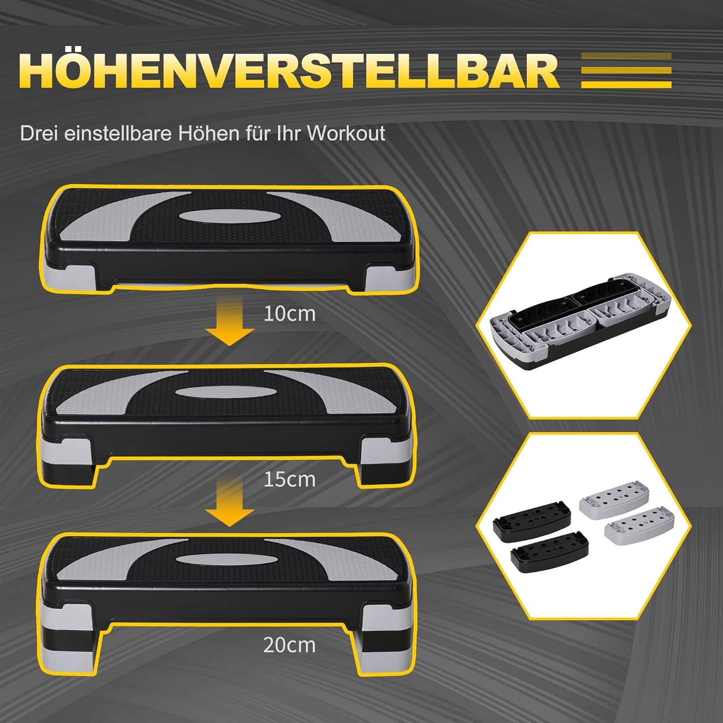 Aerobic-Stepper höhenverstellbar (3 Stufen), Schwarz+Grau