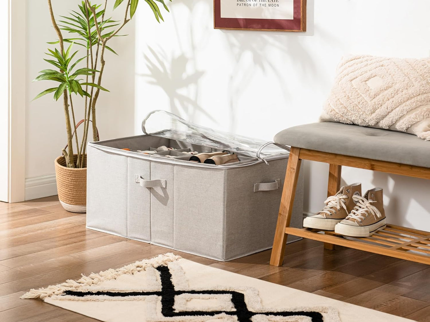 Schuh-Organizer für Schrank, extragrosse Aufbewahrungsbox, Grau Grau 64 x 43 x 32 cm
