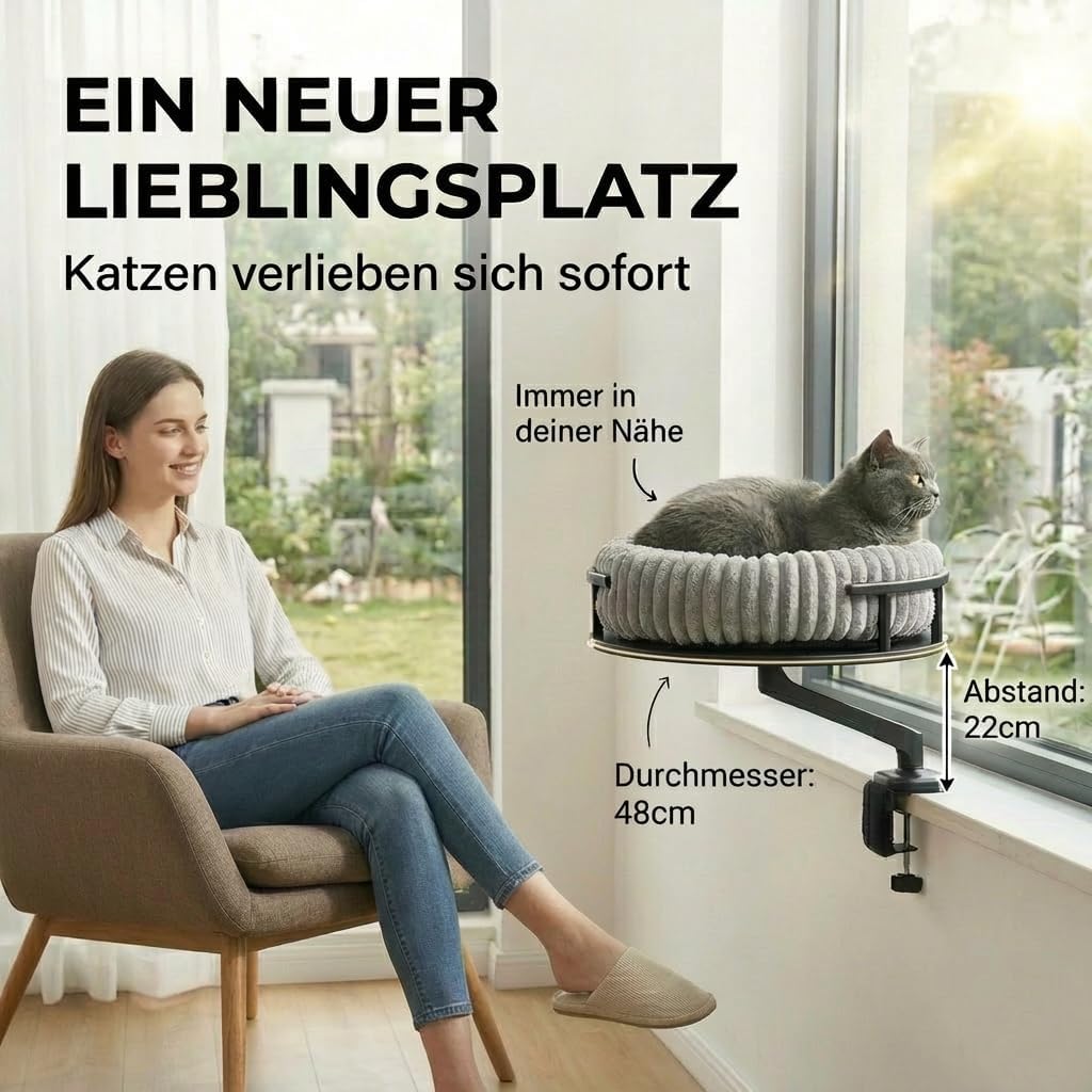 Levi Katzenplattform für Schreibtisch und Fensterbank, Schwarz
