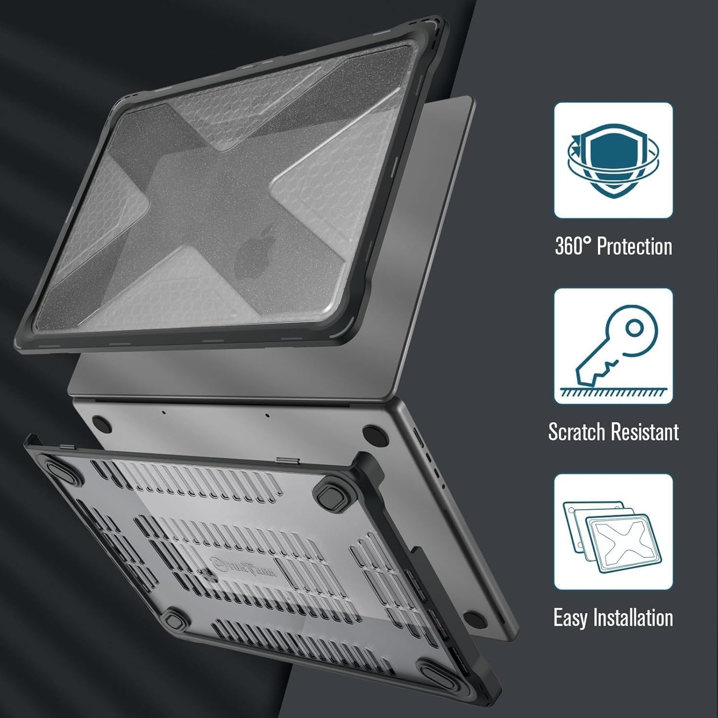 Rugged Hybrid Schutzhülle für MacBook Pro 14'', Transparent(Glitzer)