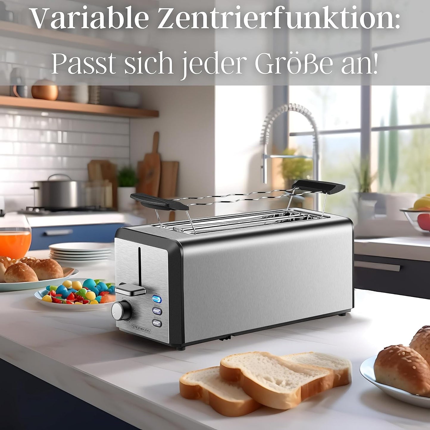 Langschlitz-Toaster für 4 Scheiben mit LED-Display