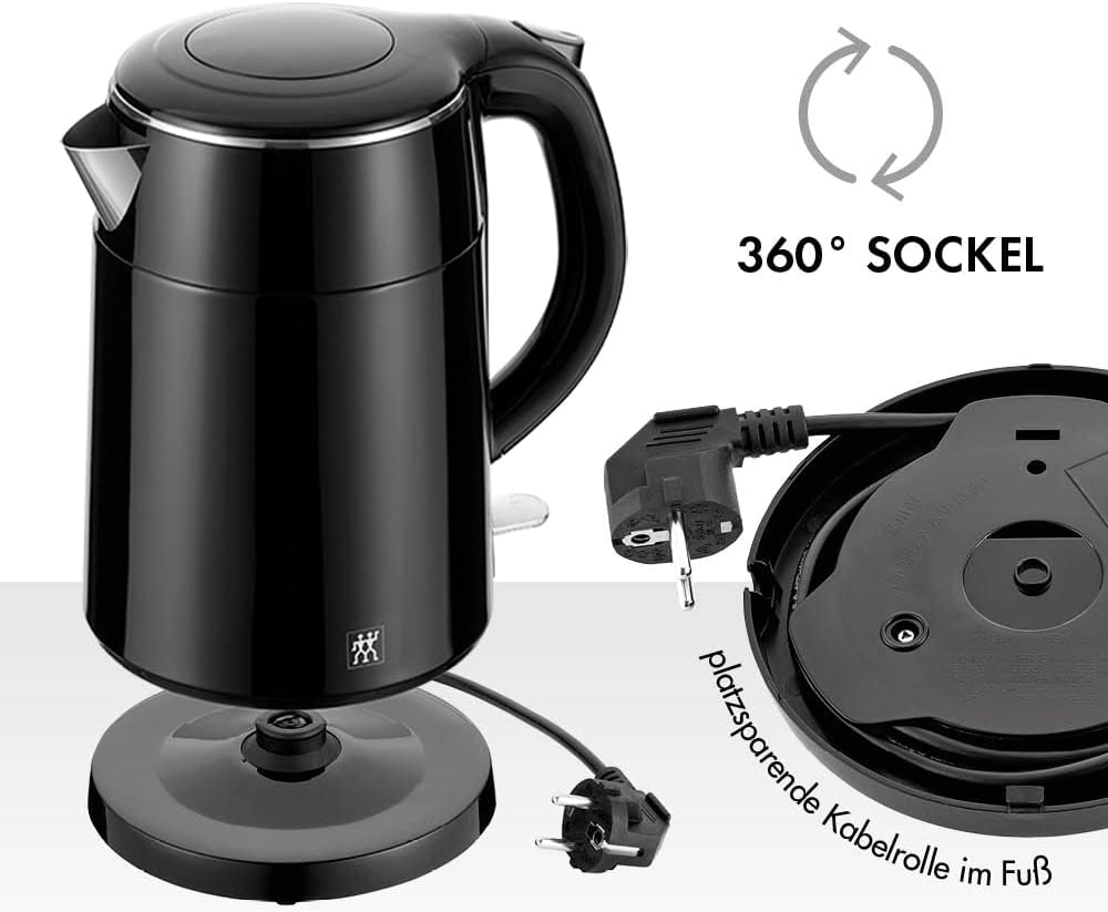 Wasserkocher mit herausnehmbarem Kalkfilter, Schwarz