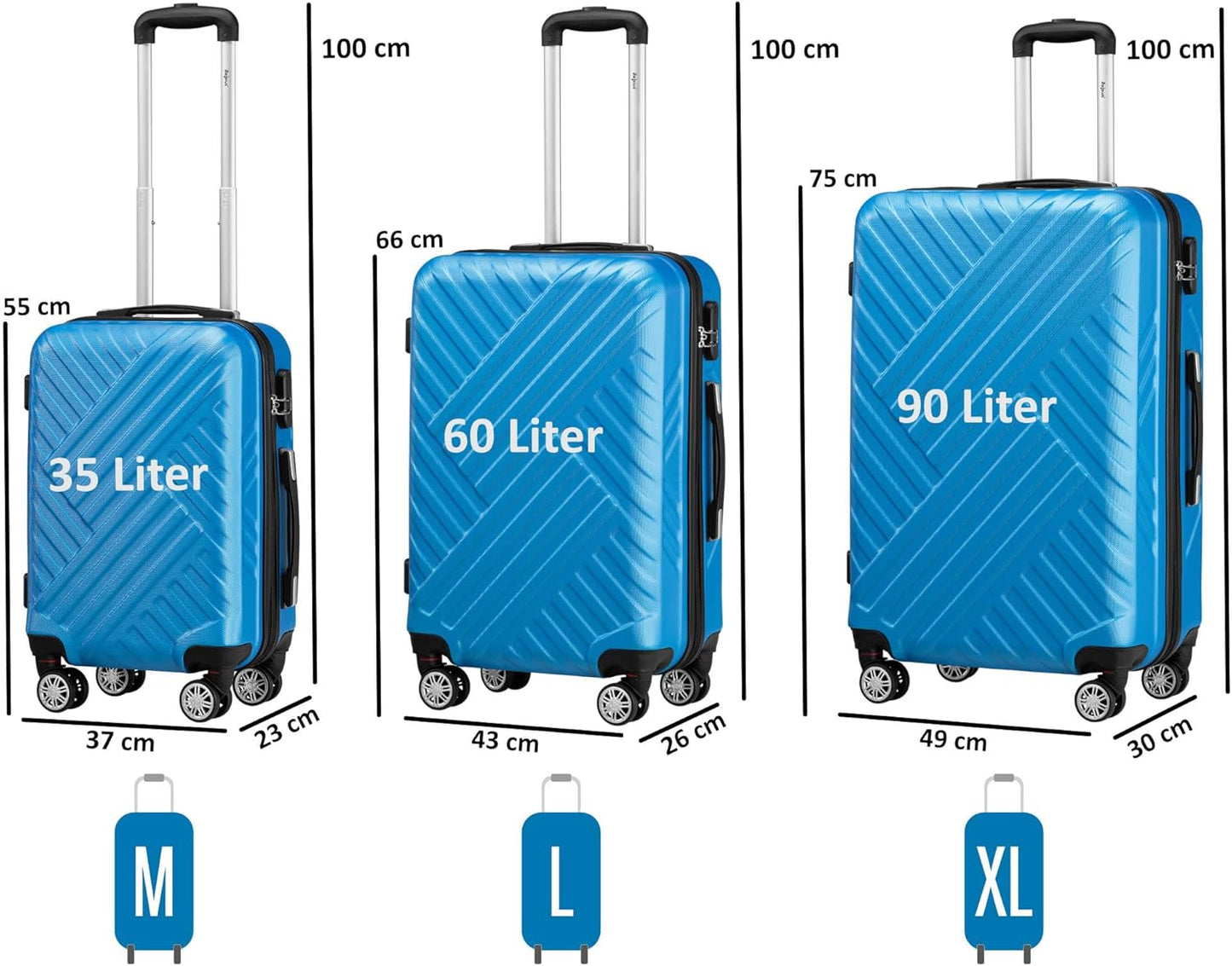 3-teiliges Hartschalenkoffer-Set, Blau