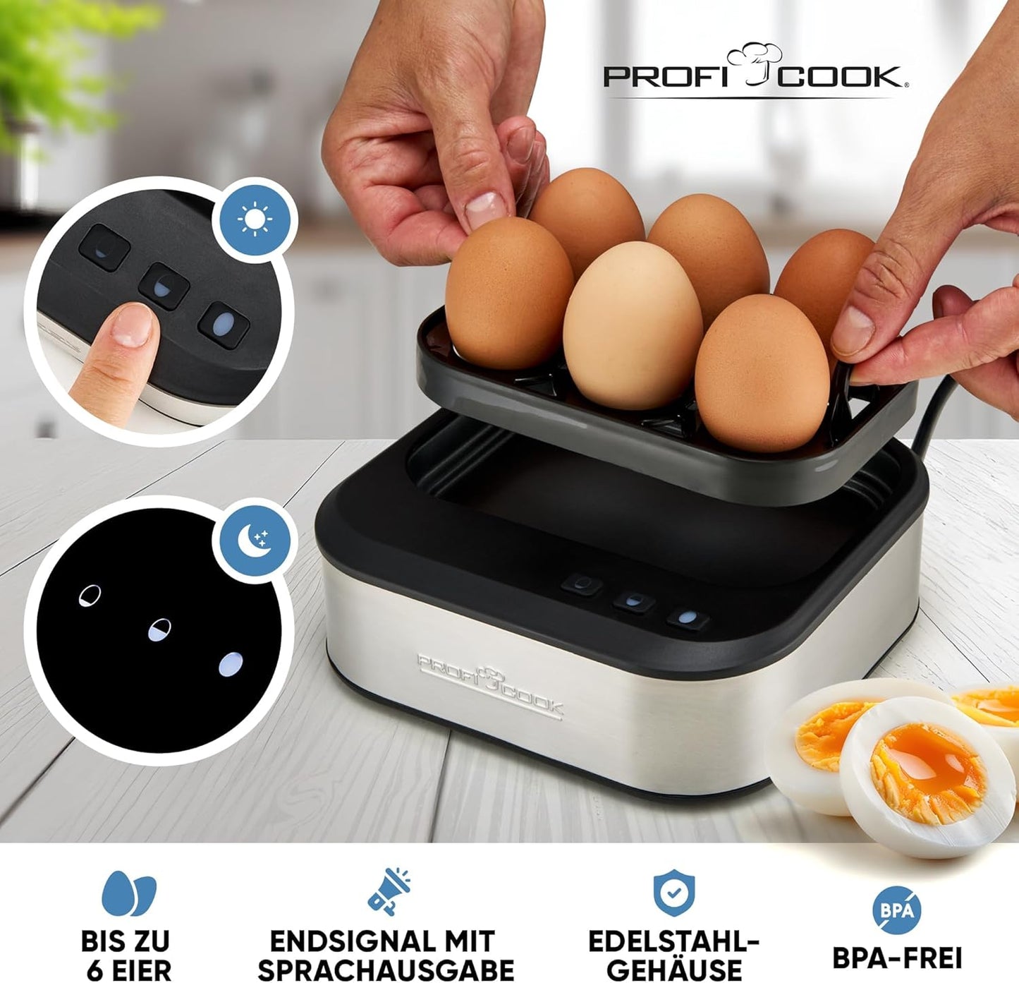 Eierkocher, 6 Eier Inox