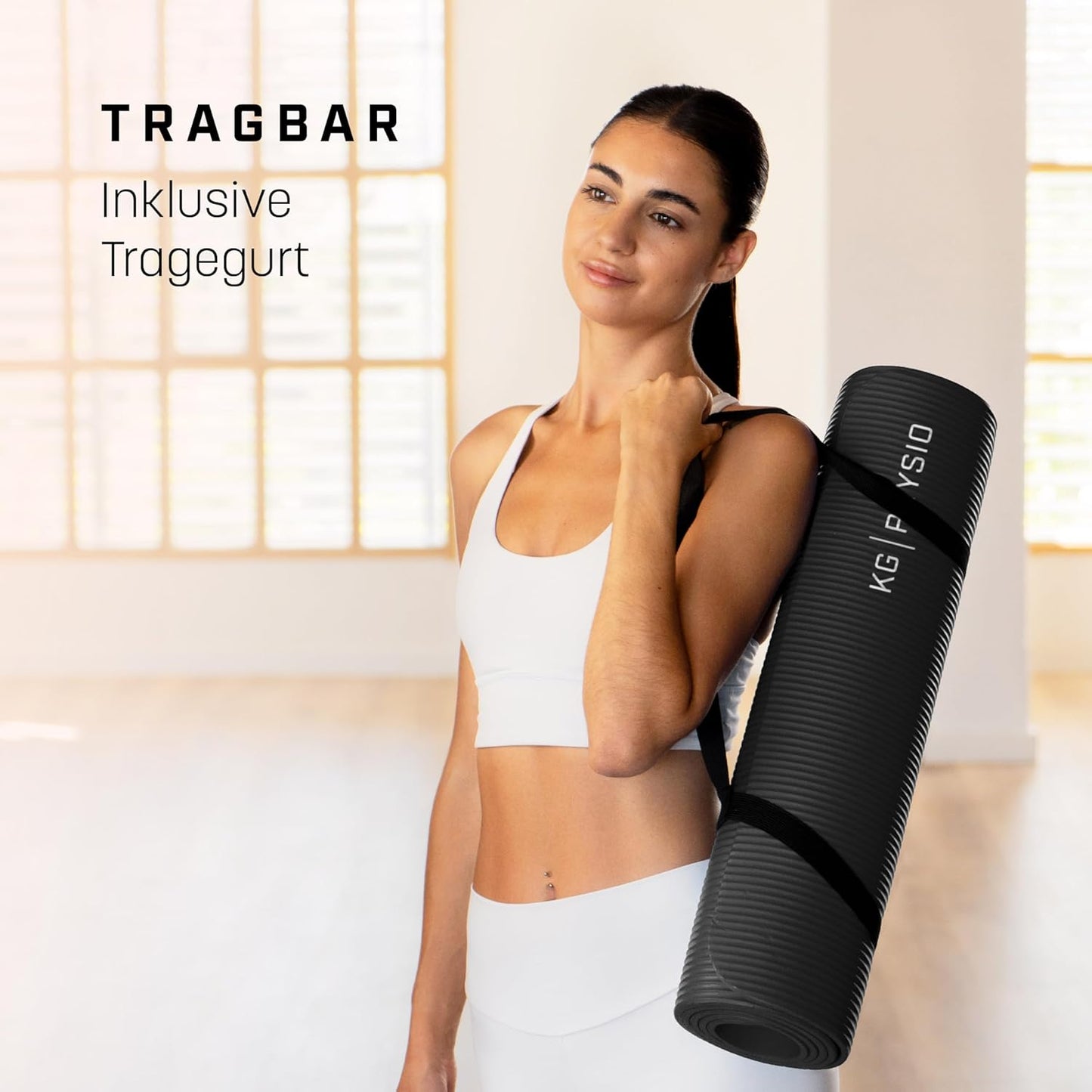 Rutschfeste Yogamatte mit Tragegurt, Schwarz