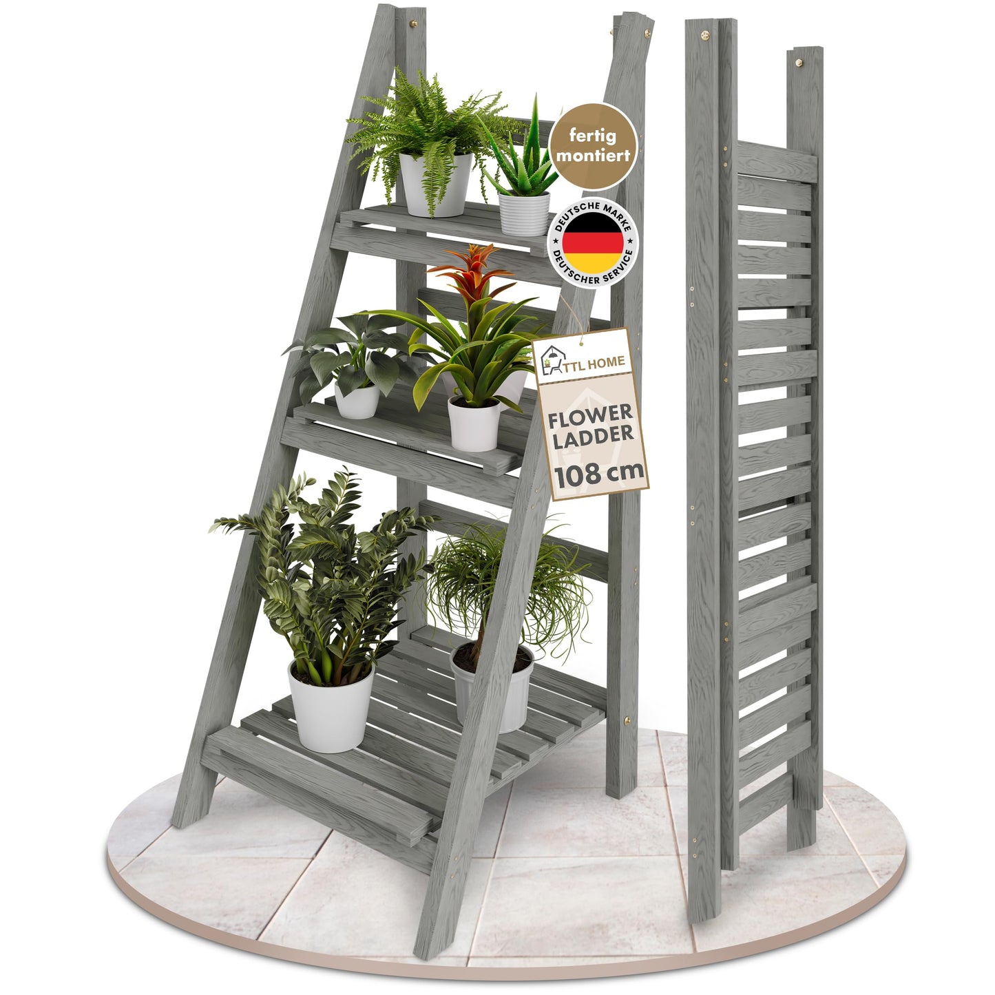 Klappbare Blumenleiter mit 3-Ebenen, M - 108x41x40cm