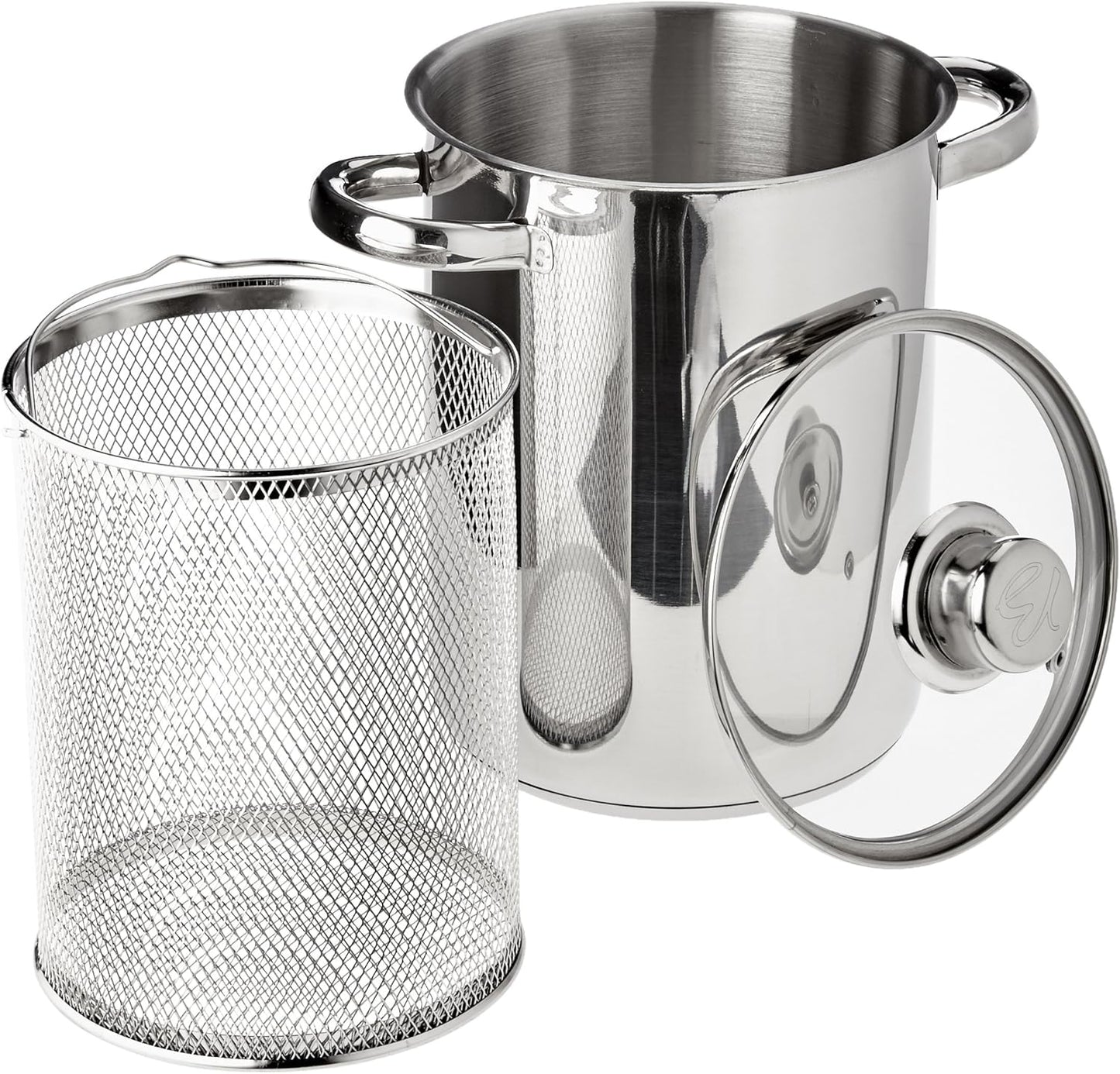Edelstahl Spargelkochtopf mit Glasdeckel und Dreifachboden, Silber 16 cm