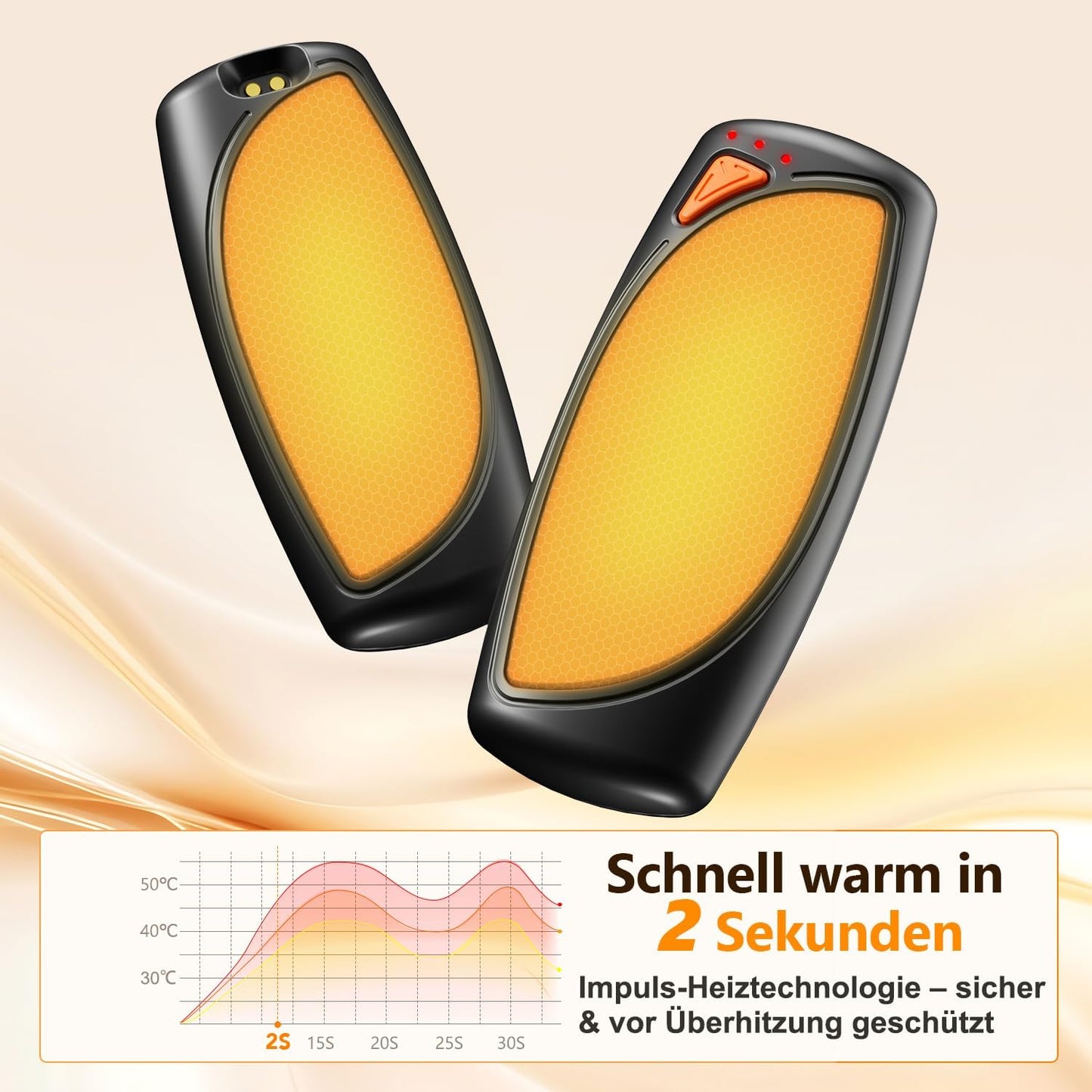 2er-Set Handwärmer mit Ladecase, Schwarz