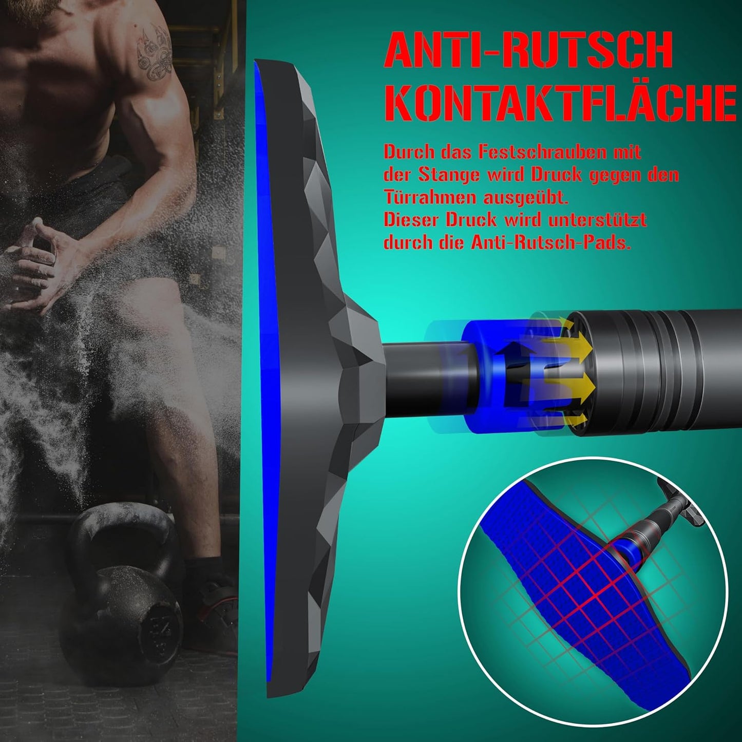 Verstellbare Klimmzugstange Türrahmen 68-106 cm, Blau