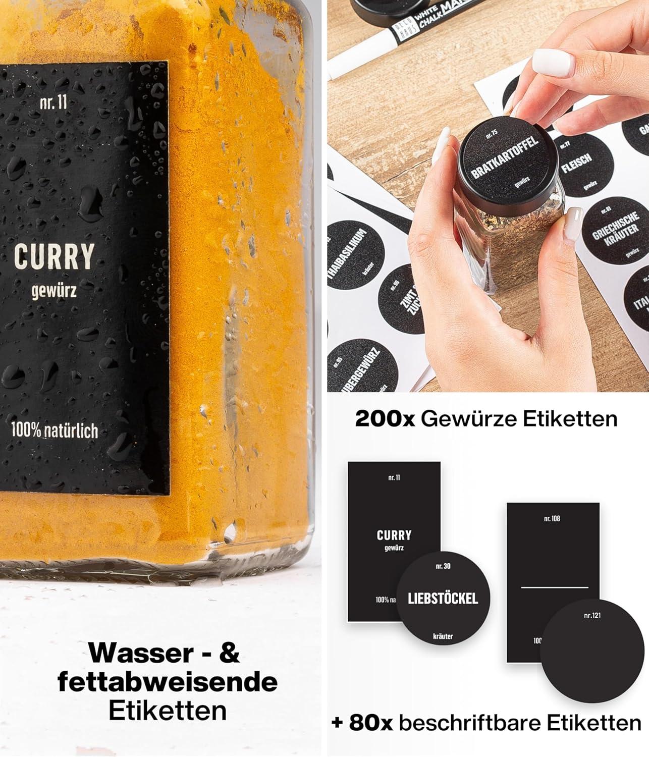 Gewürzgläser-Set mit Schraubkappe, 36 Stk., Deckel Edelstahl