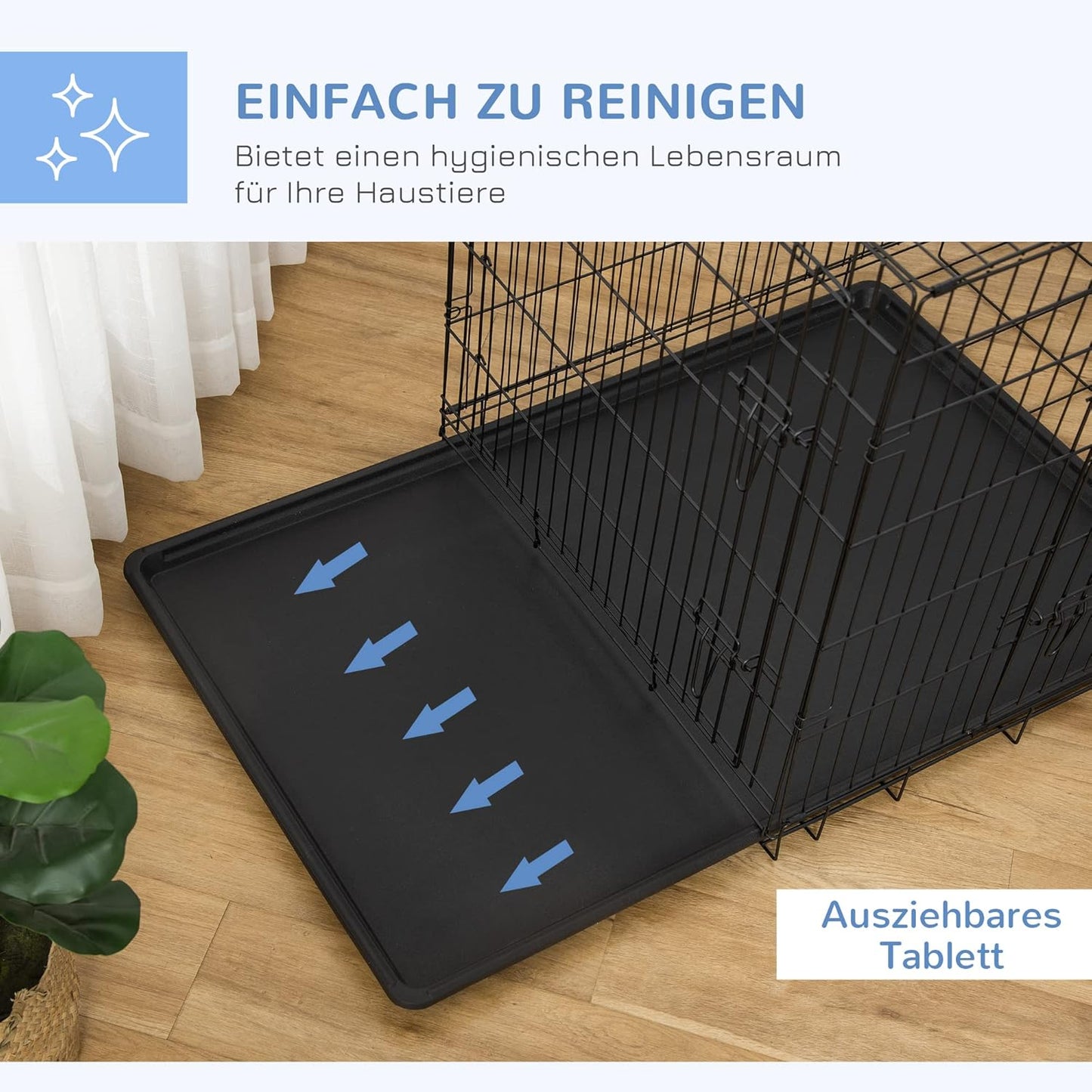 Hundetransportkäfig mit 2 Türen, schwarz L 92 x B 57 x H 63 cm