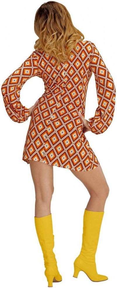 70er Jahre Retro-Kleid, L Orange/Gelb