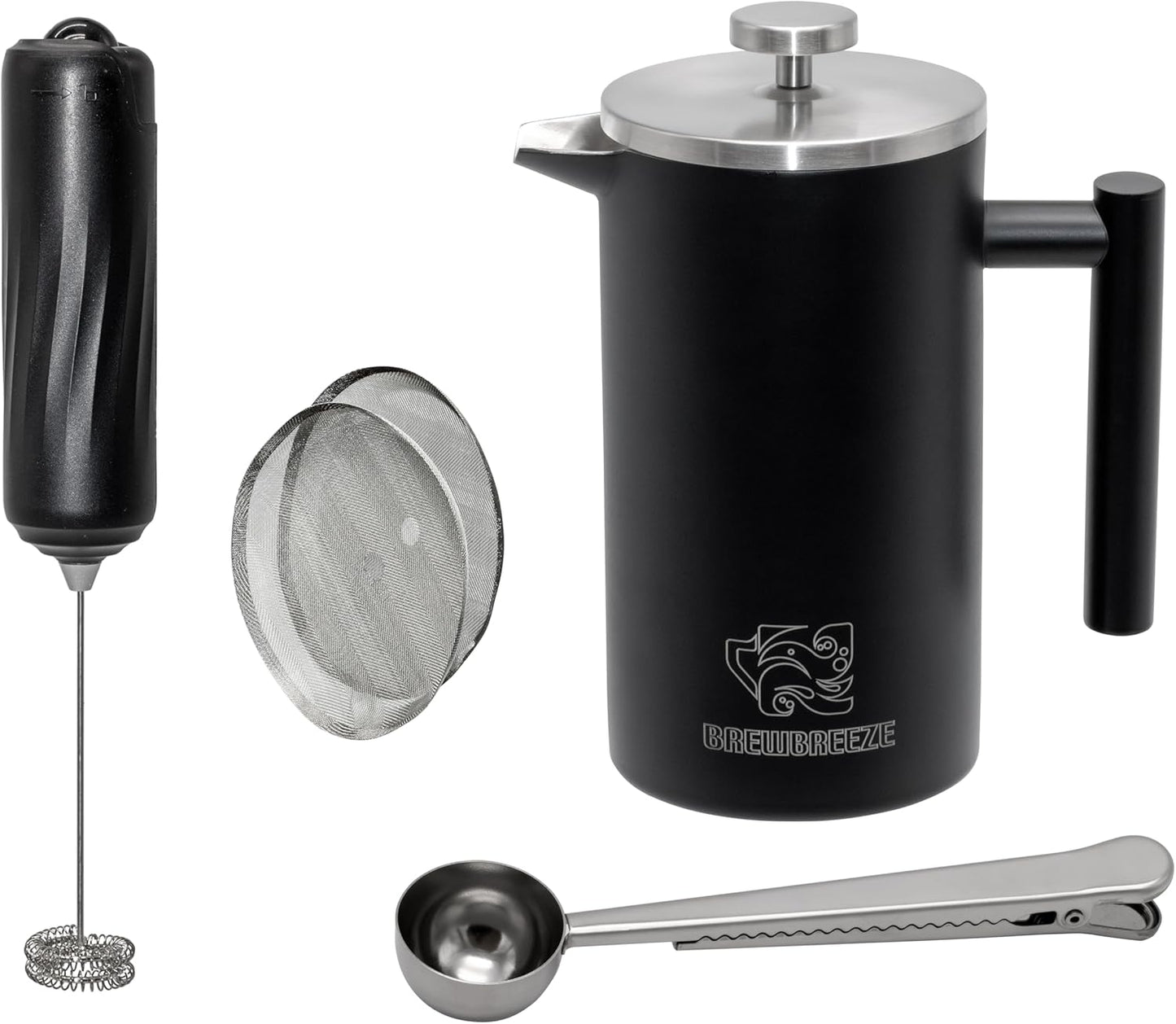 French Press Set mit Milchaufschäumer, Schwarz 1 Liter