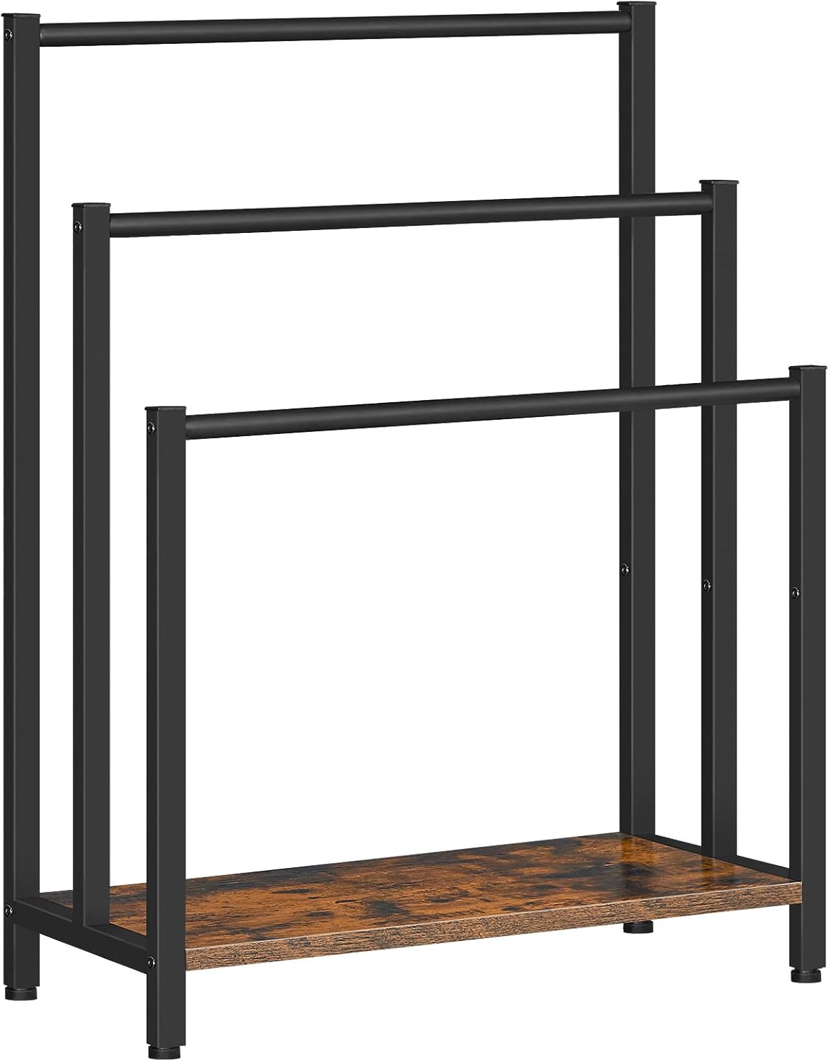Freistehender Handtuchständer mit 3 Stangen, 60 x 28 x 81 cm Dunkelbraun + Schwarz
