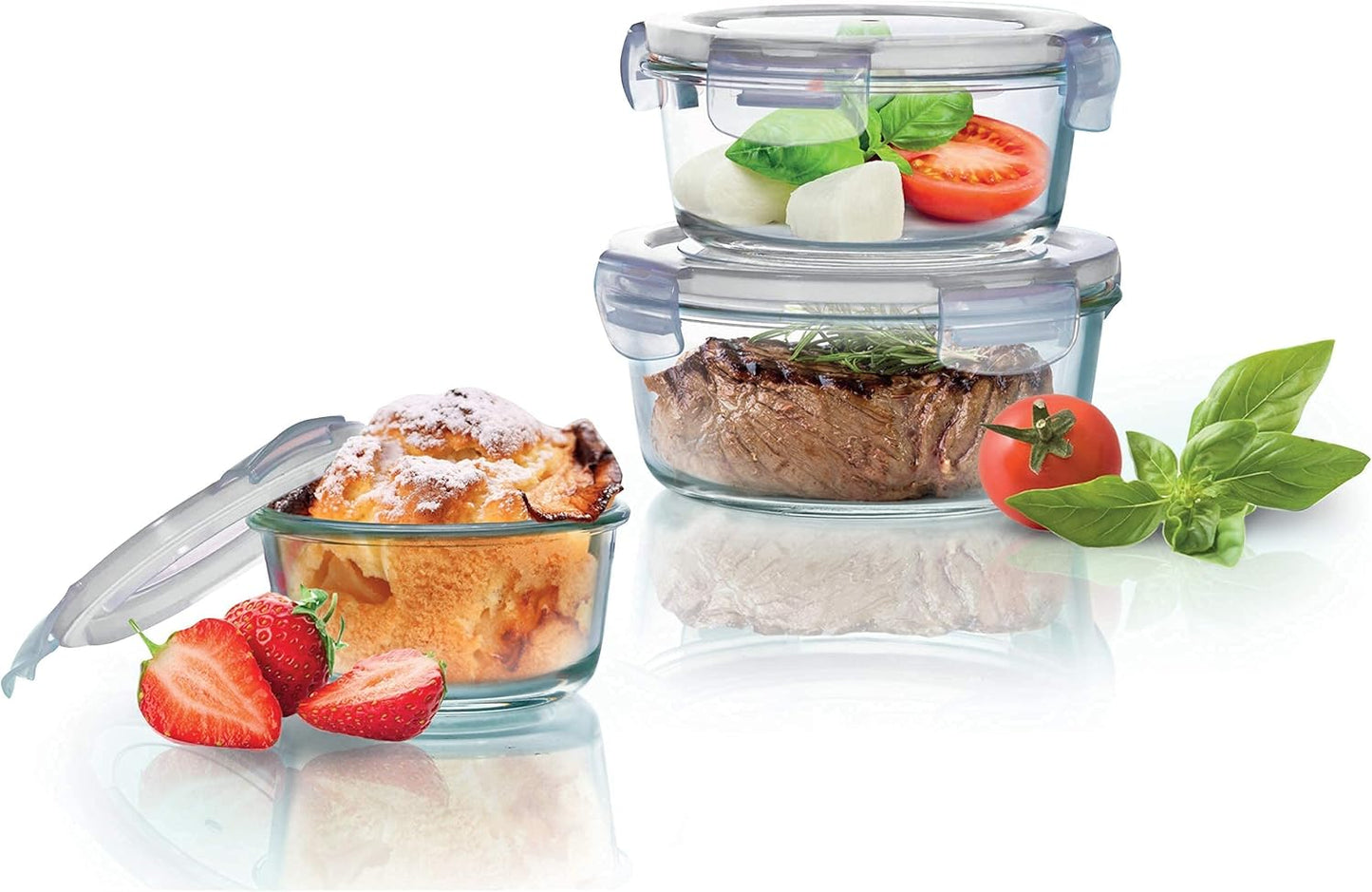 Glas-Frischhaltedosen Set (3 Stück), 1 x 400 ml, 1 x 620 ml, 1 x 950 ml Rund