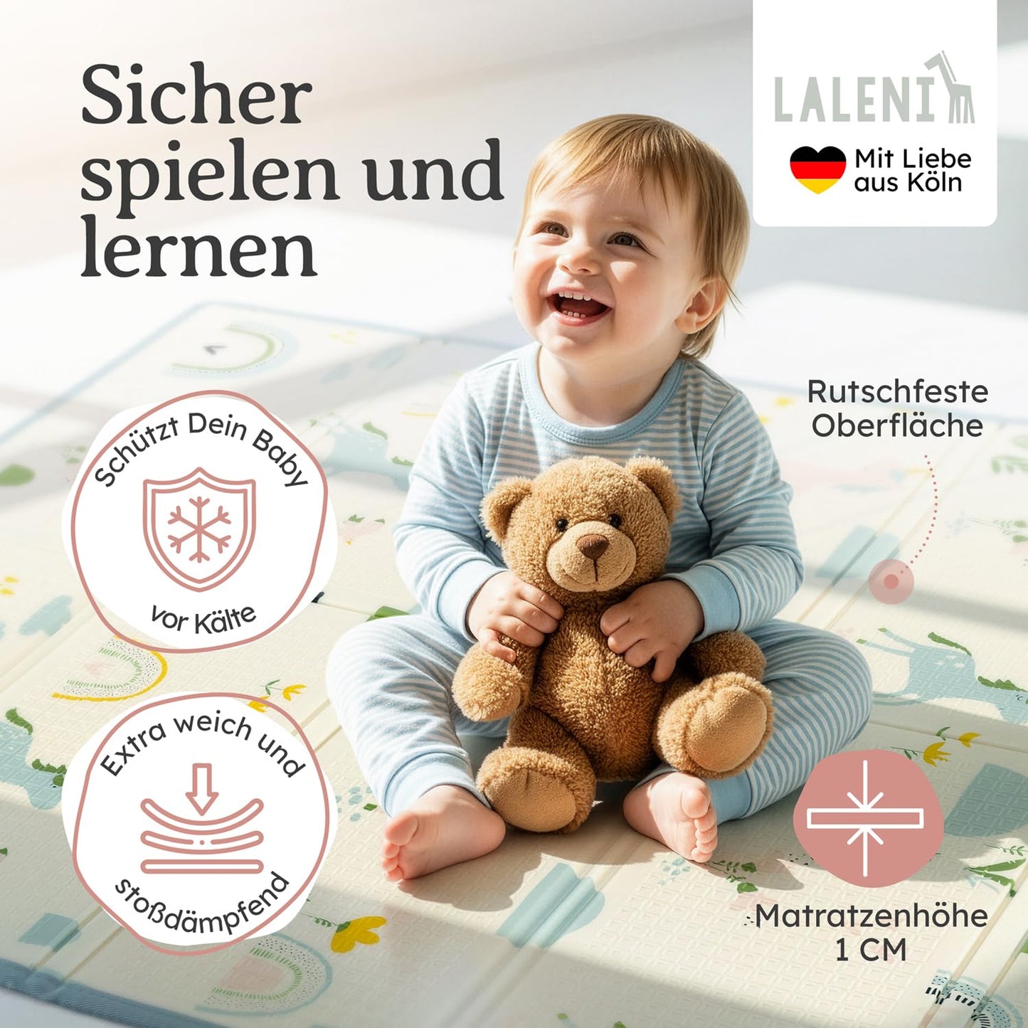 Faltbare Krabbelmatte für Babys, Regenbogen 120x150x1cm