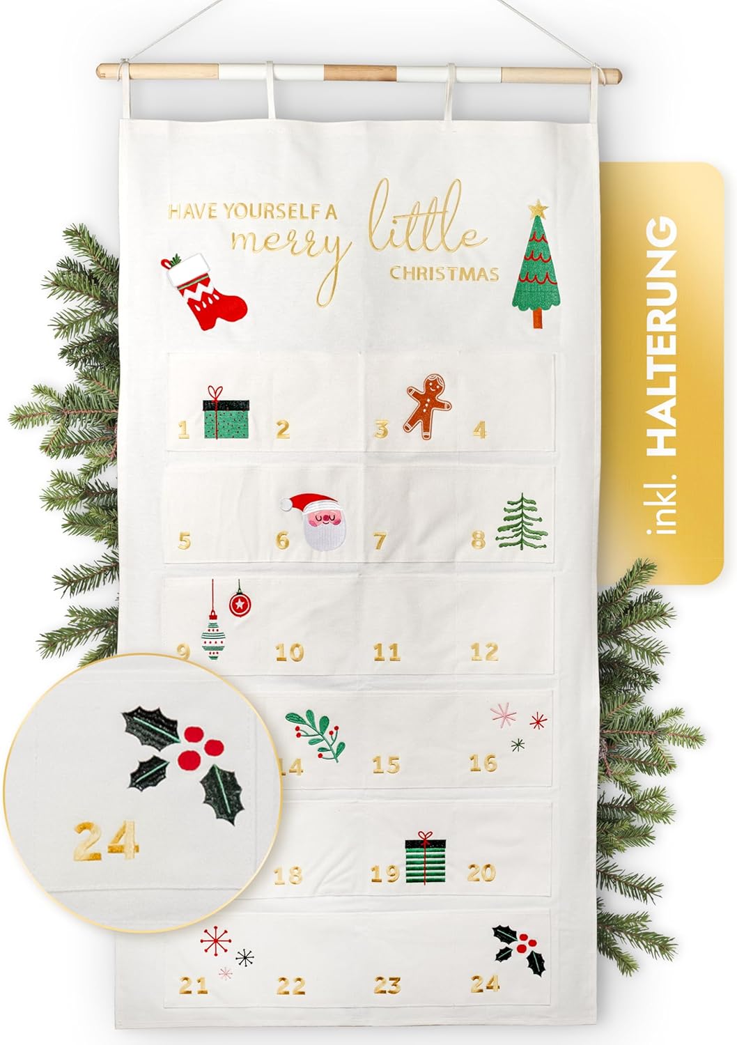 Adventskalender zum Befüllen, Weiß - Gold