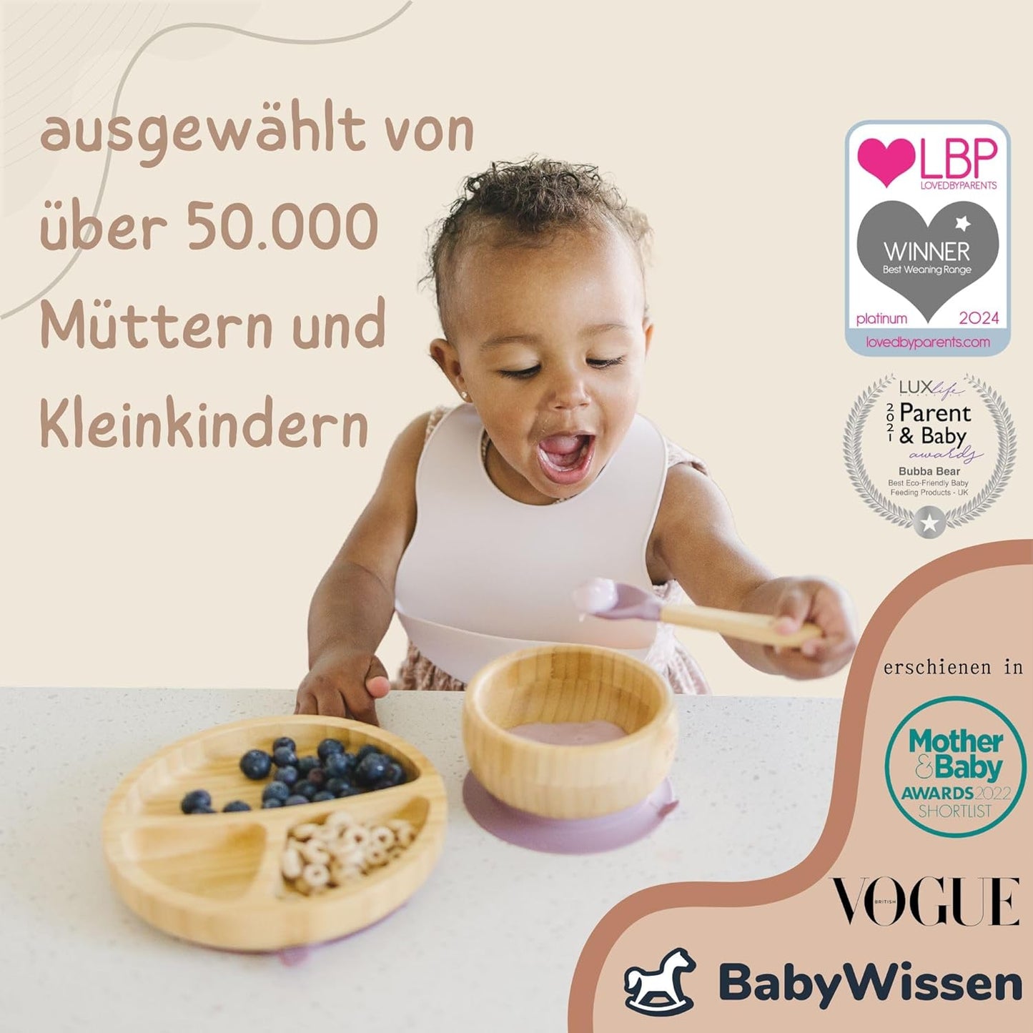 Kindergeschirr-Set mit Saugnapf, Holunderbeere