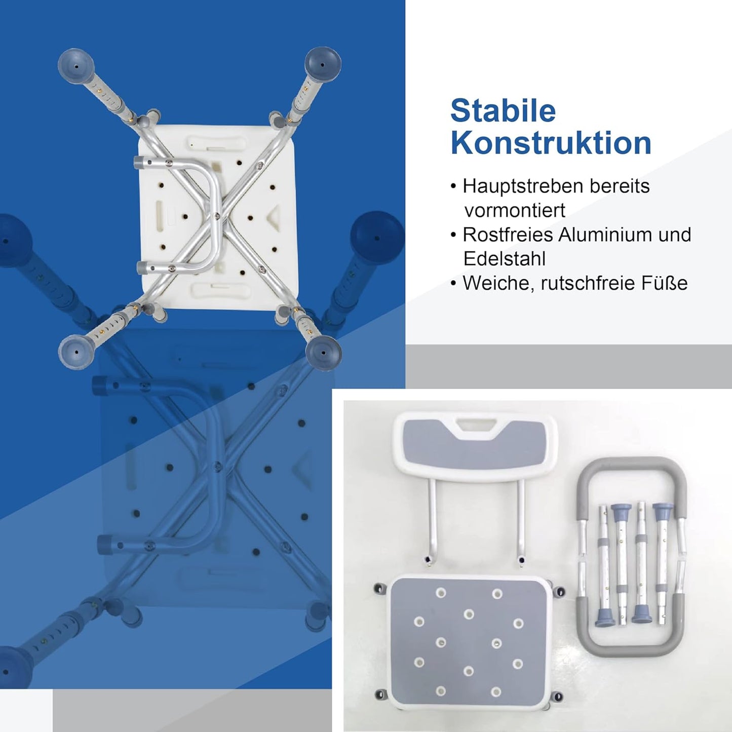 Höhenverstellbarer Duschsitz mit Rückenlehne, Komfort Plus