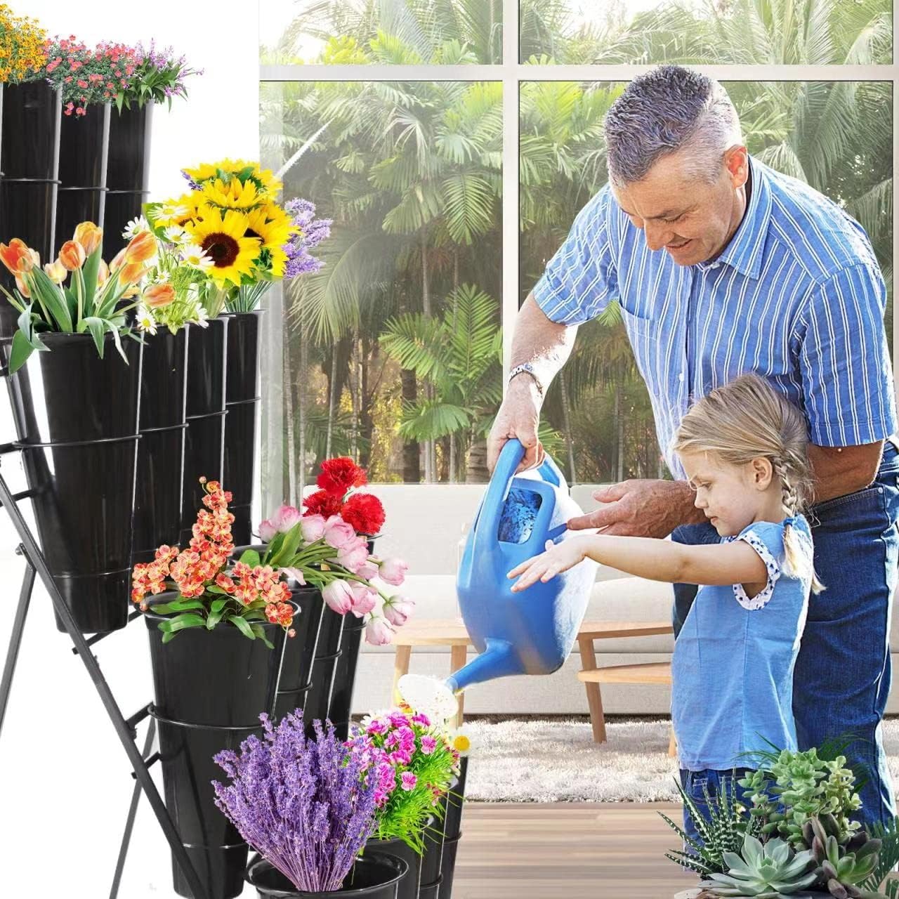 3 Etagen Blumenständer mit 12 Eimern, D